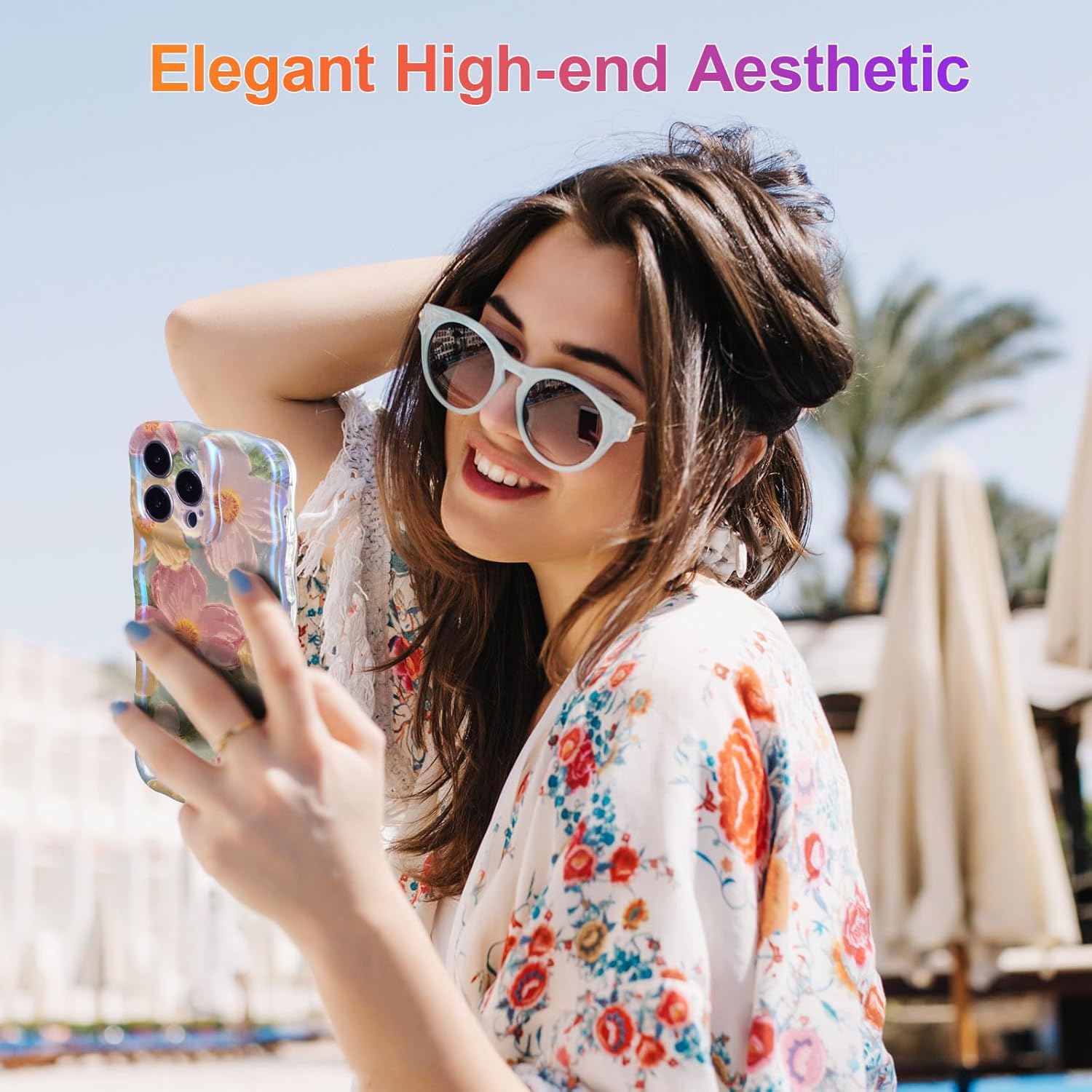 EYZUTAK Case for iPhone 13 Pro, Colorful Retro Oil Painting Printed Flower Laser Glossy Pattern Cute Curly Waves Border Exquisite Phone Cover Stylish Durable TPU Protective Case for Girls Women -Green