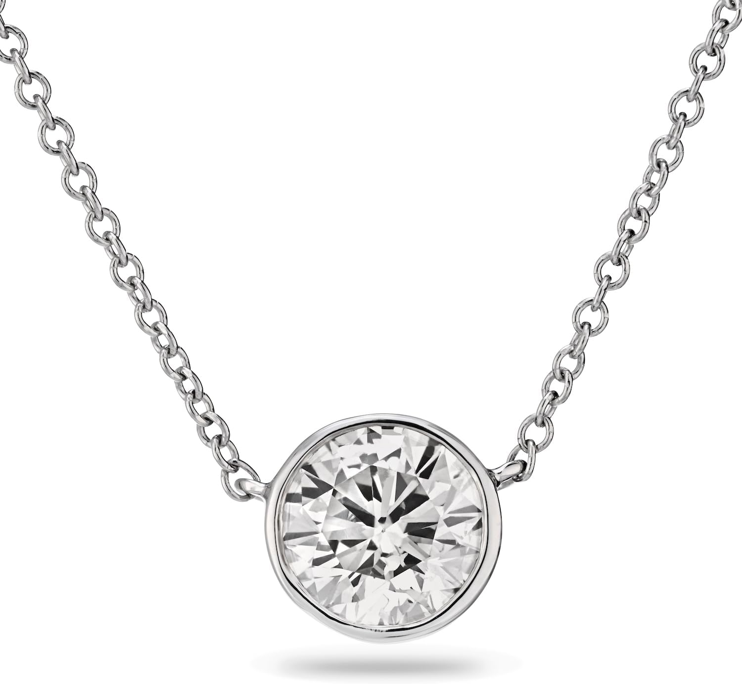 The Diamond Channel 0.25-1.00 Lab Diamond 14 Karat White Gold Diamond Necklace for Women, Bezel Set Diamond Pendant with a 16 Length   2" Extender (F-G Color, VS1-VS2 Clarity) · v2