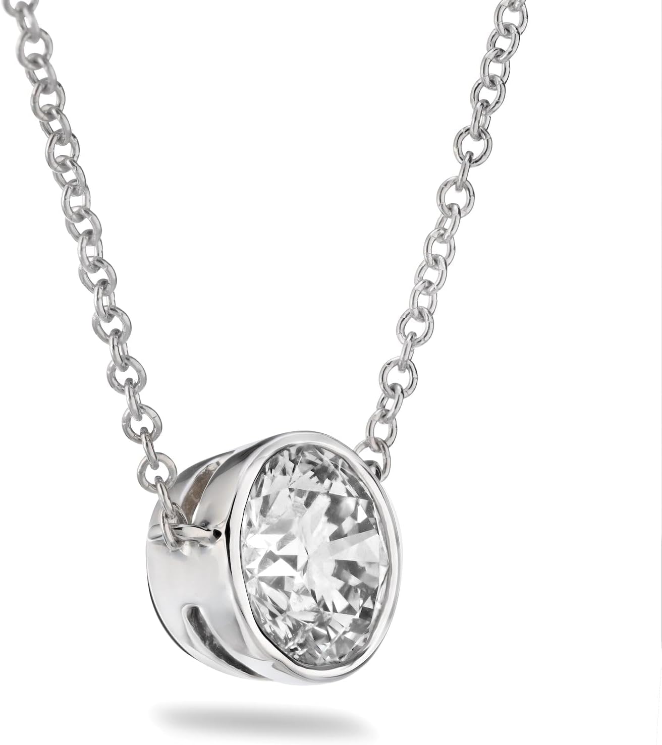 The Diamond Channel 0.25-1.00 Lab Diamond 14 Karat White Gold Diamond Necklace for Women, Bezel Set Diamond Pendant with a 16 Length   2" Extender (F-G Color, VS1-VS2 Clarity) · v2