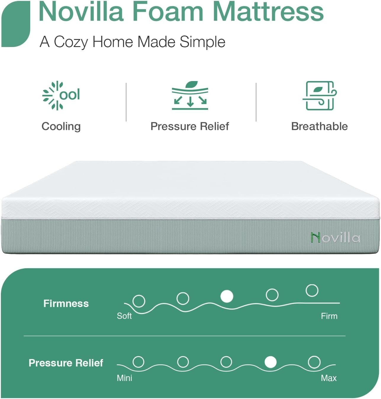 ที่นอน Novilla King ที่นอนเมมโมรี่โฟมเจล 10 นิ้ว สำหรับบรรเทาแรงกดทับ ที่นอนสัมผัสแน่นปานกลางในกล่อง Bliss
