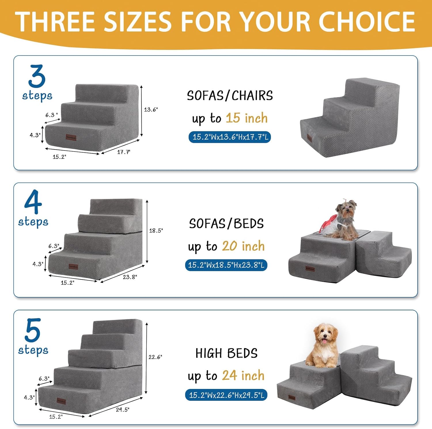 Dog Stairs for Small Dog, 4-Step Dog Steps for High Beds and Couch, Non-Slip Pet Stairs for Small Dogs and Cats,Dog Bed Stairs, Grey, 3/4/5 Steps · v11