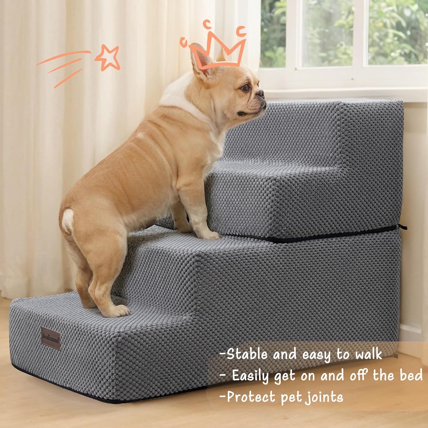Dog Stairs for Small Dog, 4-Step Dog Steps for High Beds and Couch, Non-Slip Pet Stairs for Small Dogs and Cats,Dog Bed Stairs, Grey, 3/4/5 Steps · v11