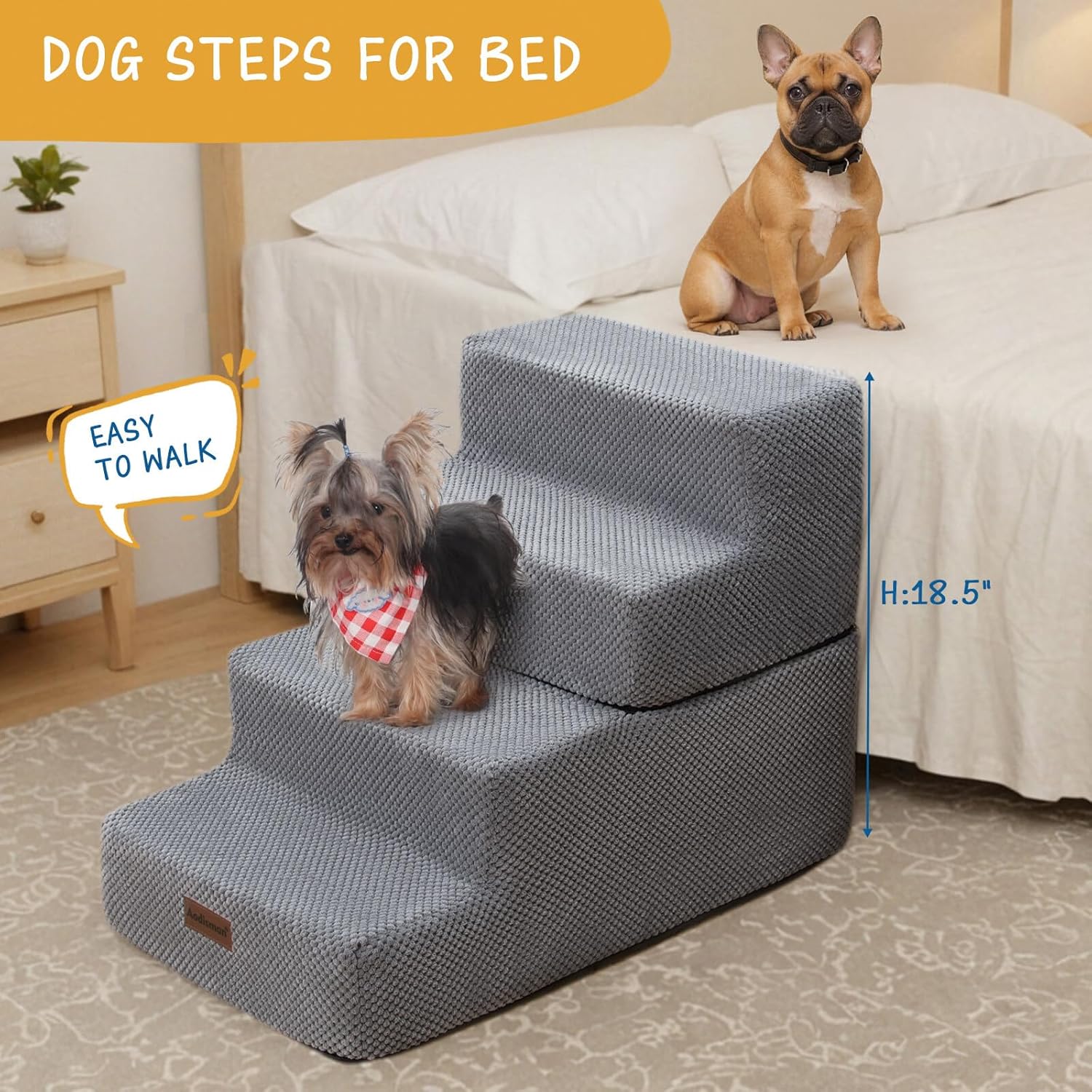 Dog Stairs for Small Dog, 4-Step Dog Steps for High Beds and Couch, Non-Slip Pet Stairs for Small Dogs and Cats,Dog Bed Stairs, Grey, 3/4/5 Steps · v11