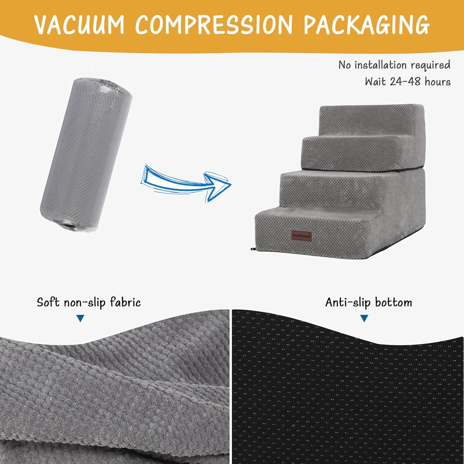 Dog Stairs for Small Dog, 4-Step Dog Steps for High Beds and Couch, Non-Slip Pet Stairs for Small Dogs and Cats,Dog Bed Stairs, Grey, 3/4/5 Steps · v11