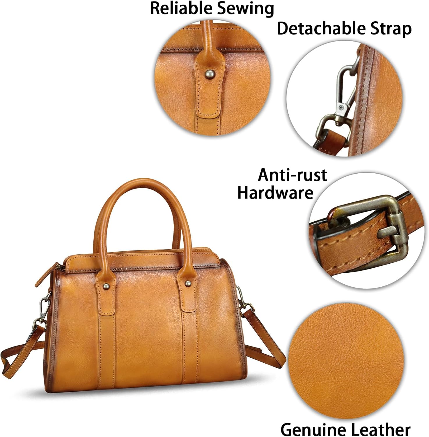 Genuine Leather Purses and Handbags for Women Vintage Handmade Leather Top Handle Purses Satchel Shoulder Bag with Strap · v2