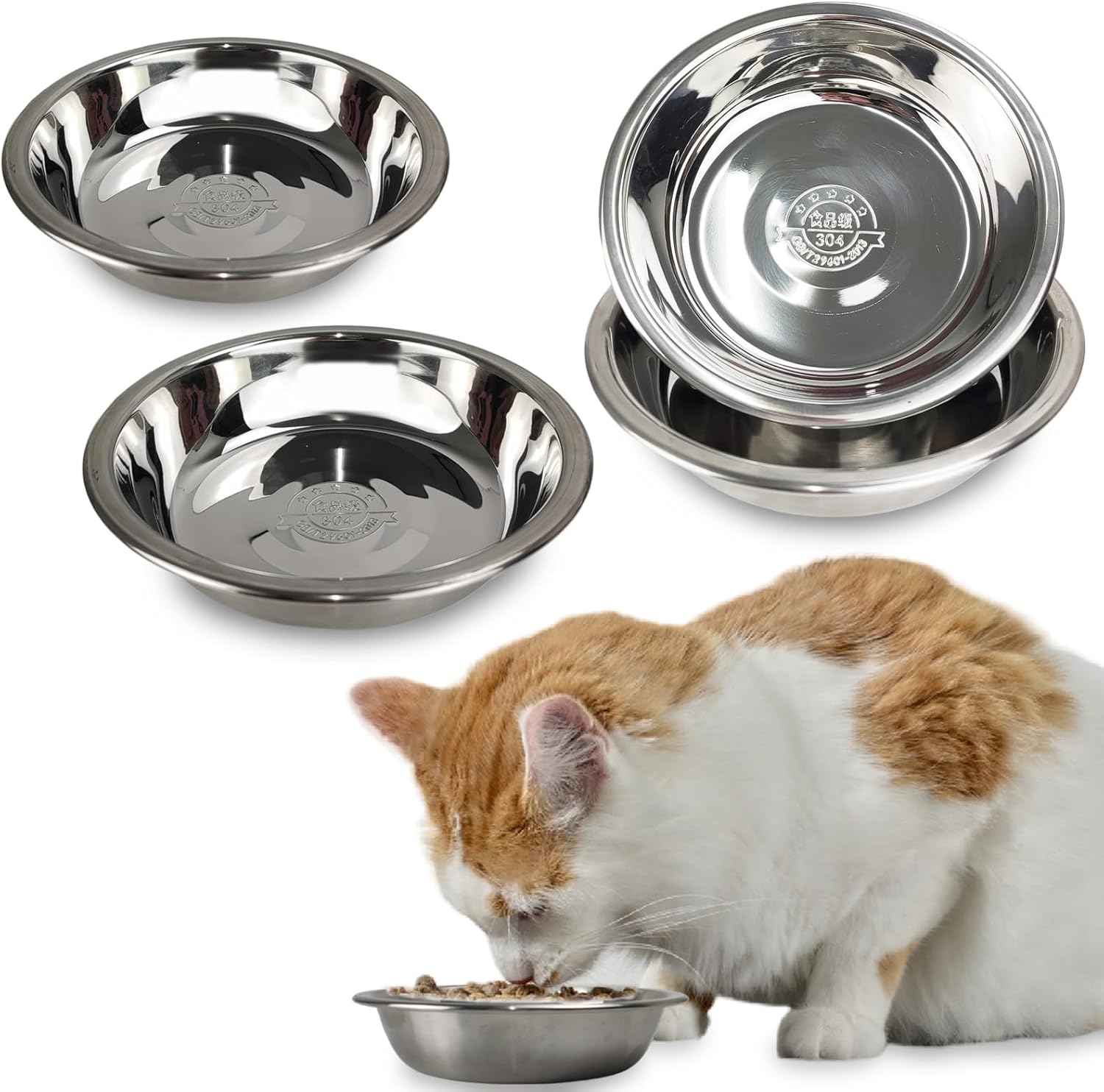 4 Pcs Stainless Steel Cat Bowls,5.5 Inches Metal Cat Bowl, Cat Food Bowls for Indoor Cats, Whisker Fatigue Cat Bowl, Shallow Cat Food Dish, Kitten Food Bowl, Elevated Food Bowls for Cats · v6