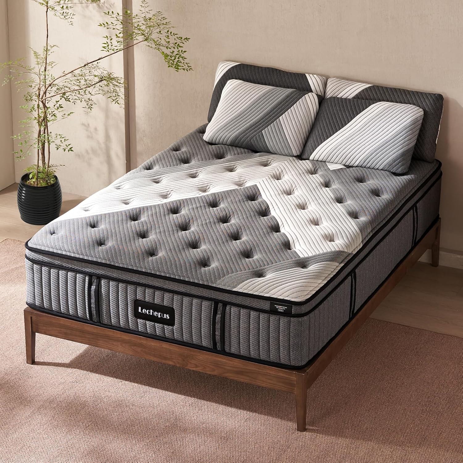 Lechepus Queen Mattresses ที่นอนไฮบริดรองรับหลัง หนา 14 นิ้ว สำหรับผู้ปวดหลัง เตียงนุ่มในกล่อง เมมโมรี่โฟมพร้อมสปริงแบบพ็อกเก็ตแยกส่วน ได้รับการรับรอง CertiPUR-US ที่นอนขนาดควีน 60”x80”x14”