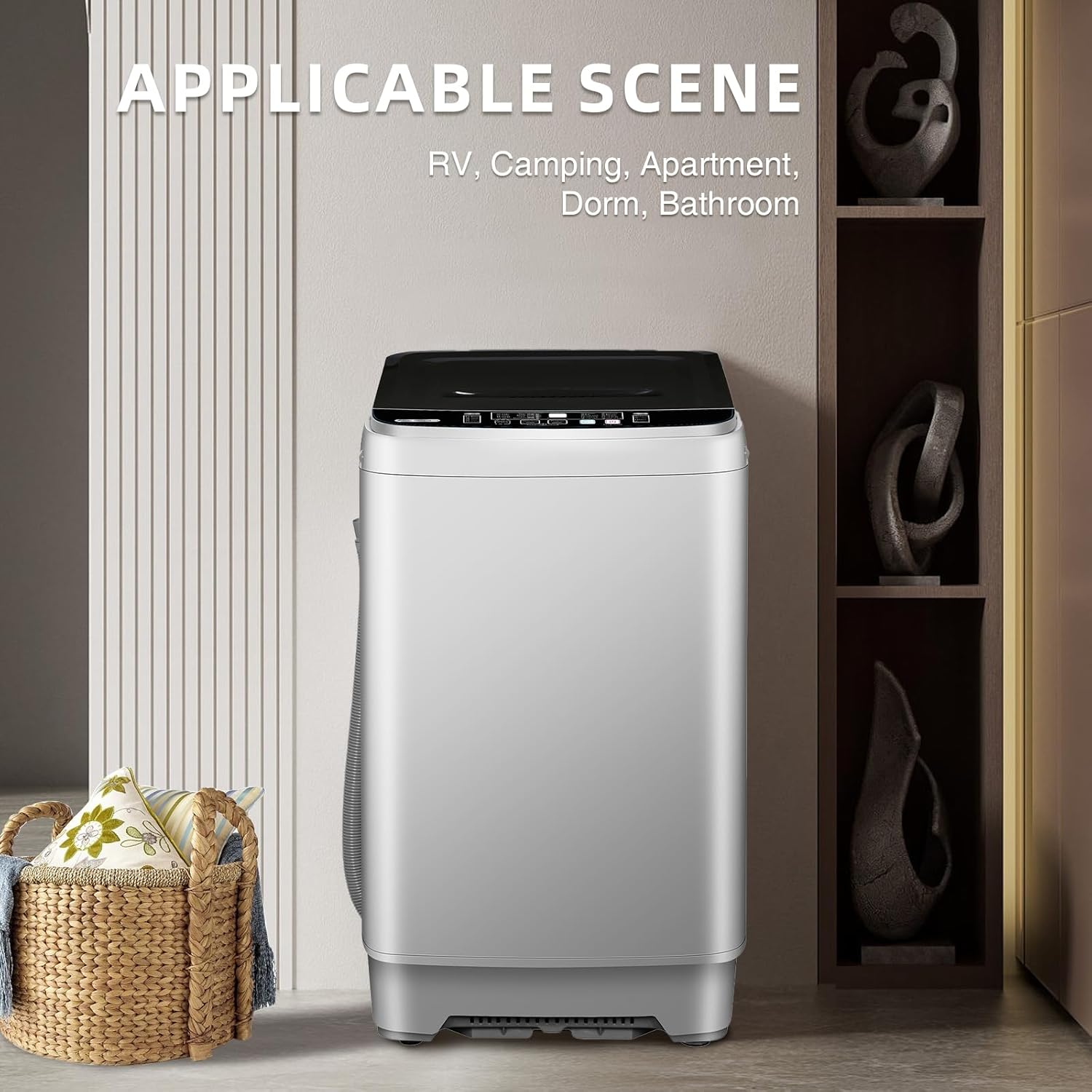 15.6lbs Full-Automatic Washing Machine, Portable Compact Laundry Washer with Drain Pump, 10 Programs 8 Water Levels with LED Display for RV, Camping, Apartment, Dorm, Dark-Grey · v3