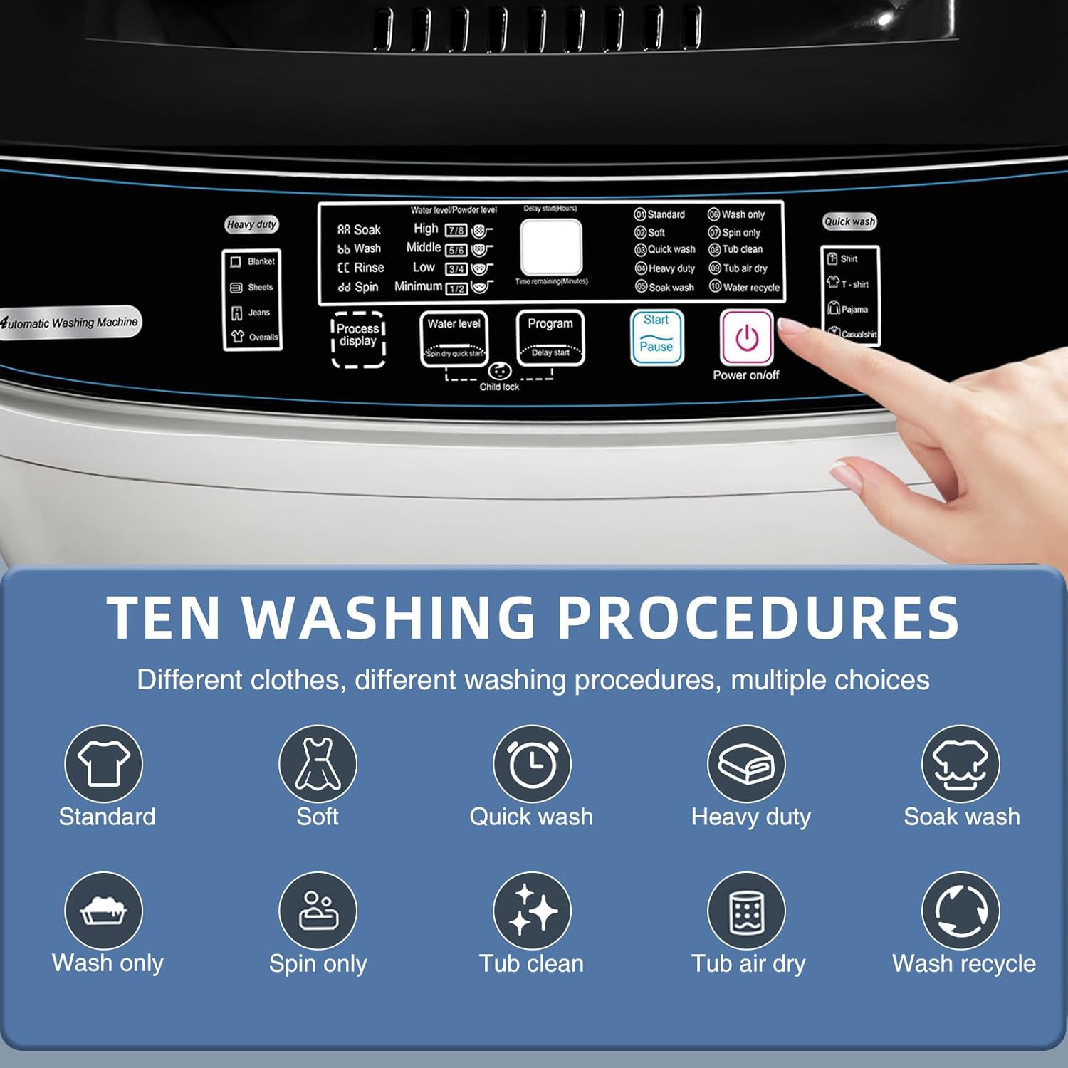 15.6lbs Full-Automatic Washing Machine, Portable Compact Laundry Washer with Drain Pump, 10 Programs 8 Water Levels with LED Display for RV, Camping, Apartment, Dorm, Dark-Grey · v3