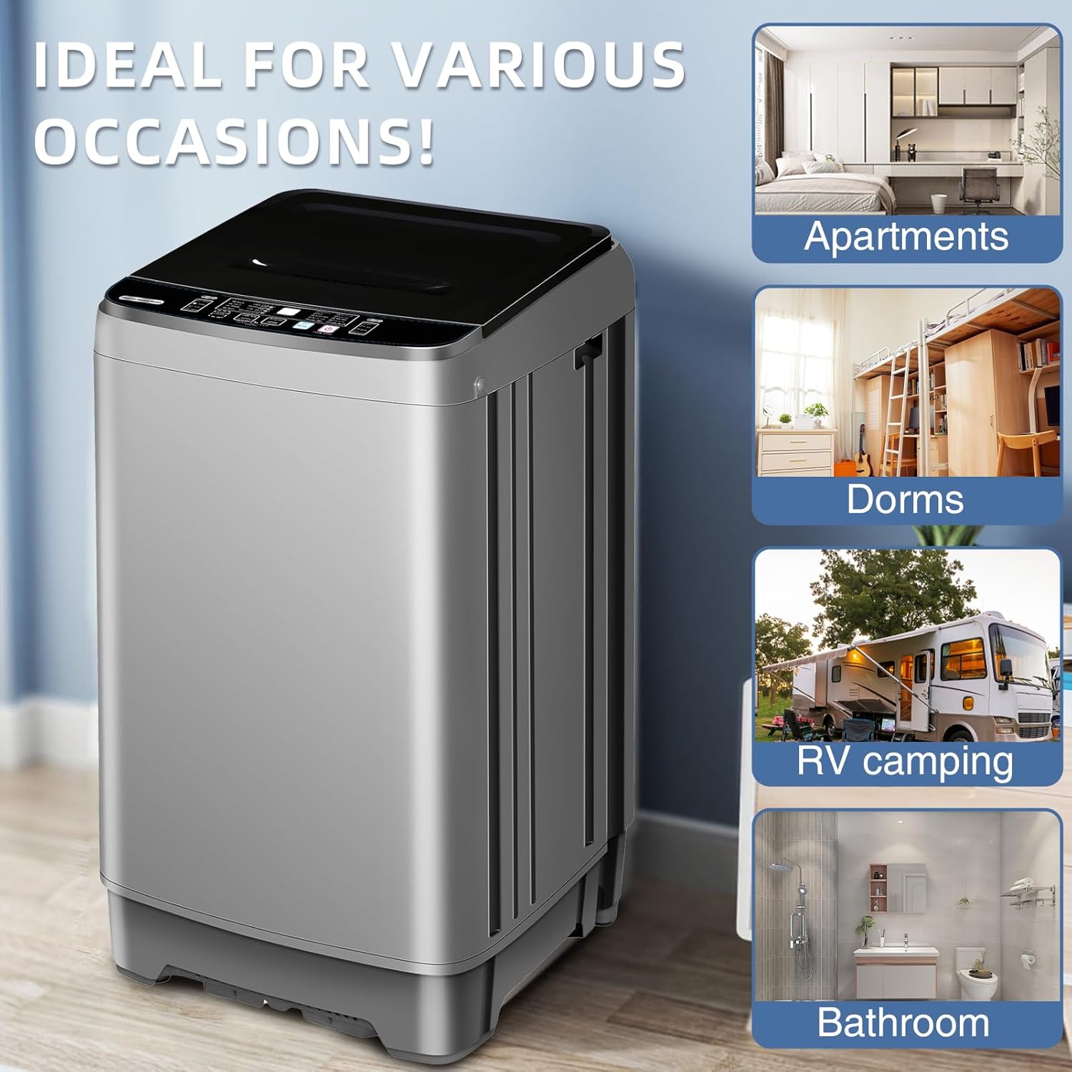 15.6lbs Full-Automatic Washing Machine, Portable Compact Laundry Washer with Drain Pump, 10 Programs 8 Water Levels with LED Display for RV, Camping, Apartment, Dorm, Dark-Grey · v3