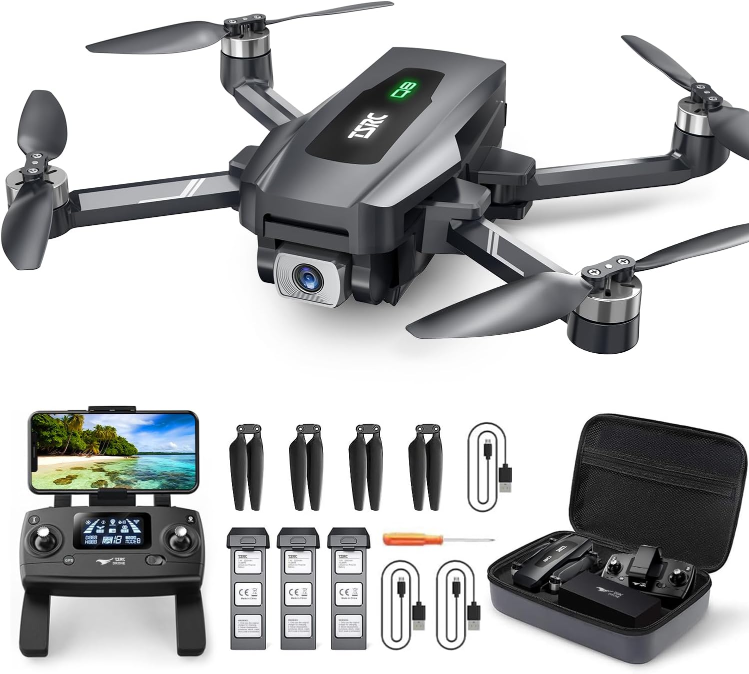 Drone GPS pliable TENSSENX avec caméra 4K UHD pour adultes débutants, quadricoptère TSRC Q8 FPV RC avec moteur sans balais, transmission WiFi 5G, suivez-moi, flux optique, retour intelligent à la maison, vol de 90 minutes