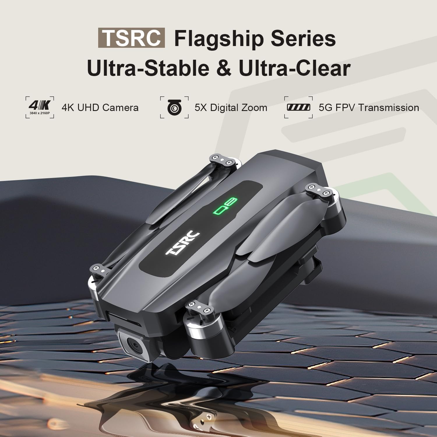 Składany dron GPS TENSSENX z kamerą 4K UHD dla dorosłych początkujących, Quadcopter TSRC Q8 FPV RC z bezszczotkowym silnikiem, transmisja 5G WiFi, Follow Me, przepływ optyczny, inteligentny powrót do domu, 90-minutowy lot