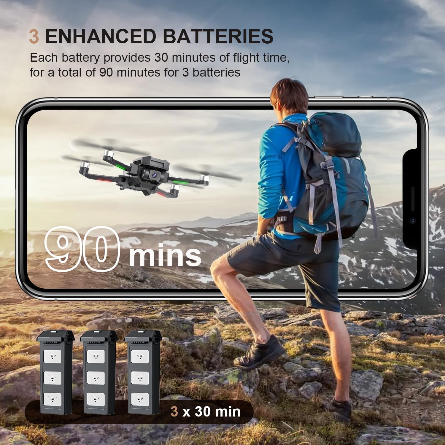 Składany dron GPS TENSSENX z kamerą 4K UHD dla dorosłych początkujących, Quadcopter TSRC Q8 FPV RC z bezszczotkowym silnikiem, transmisja 5G WiFi, Follow Me, przepływ optyczny, inteligentny powrót do domu, 90-minutowy lot