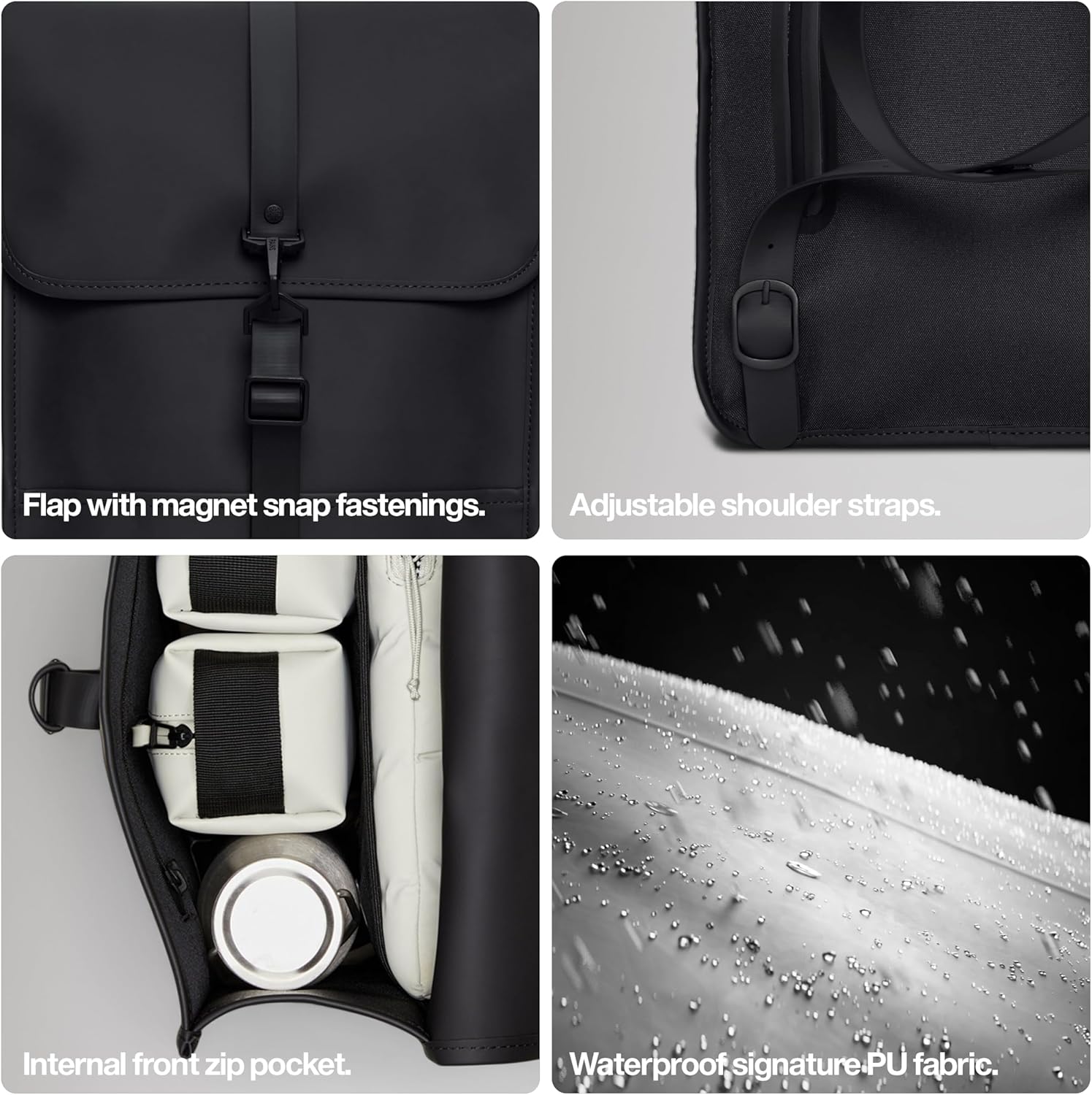 RAINS Backpack W3 - กระเป๋าเป้สะพายหลังสำหรับผู้ชายและผู้หญิง - กระเป๋าใส่โน้ตบุ๊กสำหรับทำงานหรือเดินทาง (สีดำ)