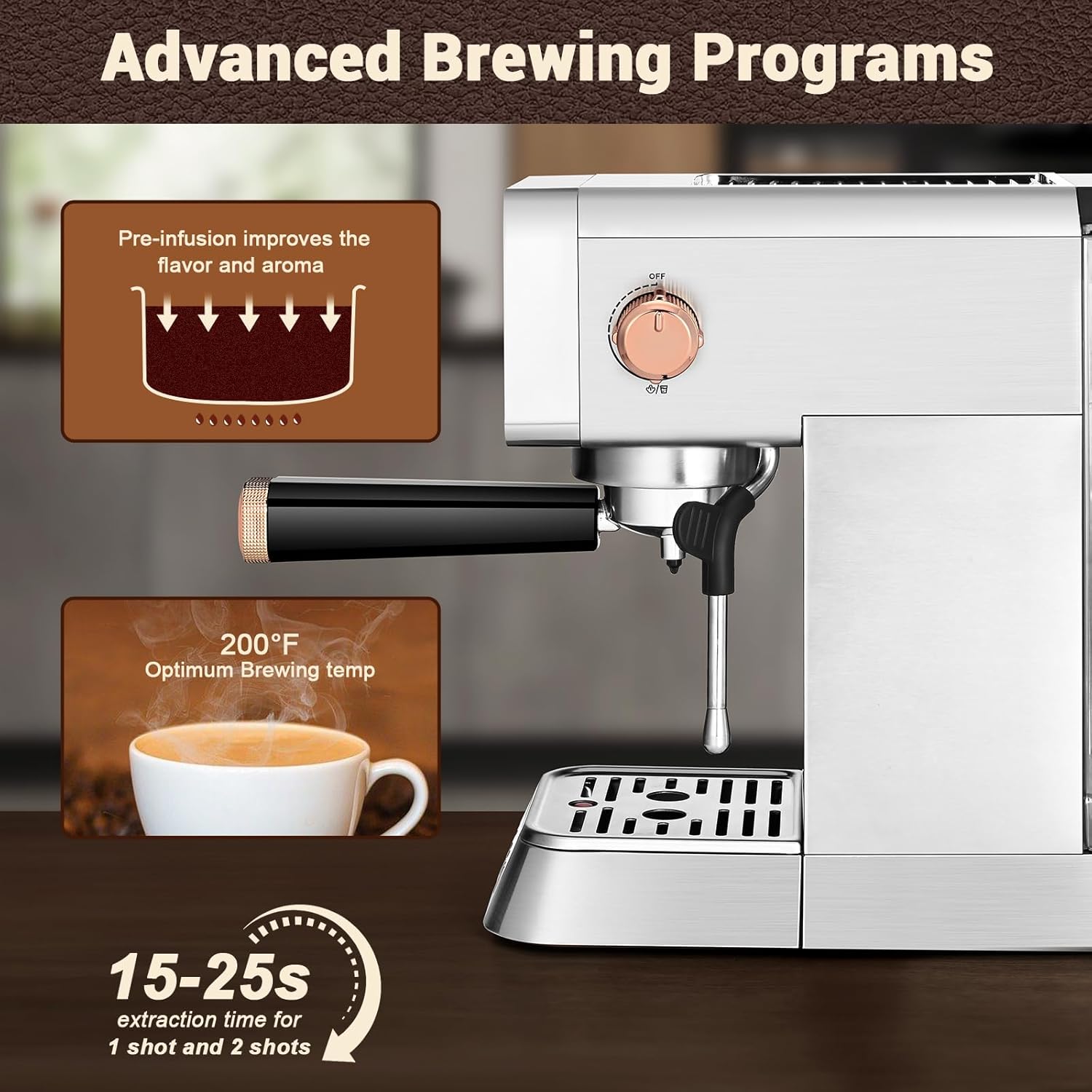 Micity 20 Bar Süt Köpürtücü Espresso Makinesi, Fırçalanmış Paslanmaz Çelik Kabuk, 37 Fl.oz Su Deposu, Espresso, Latte, Mocha, Americano için Kahve Makinesi. 1400W