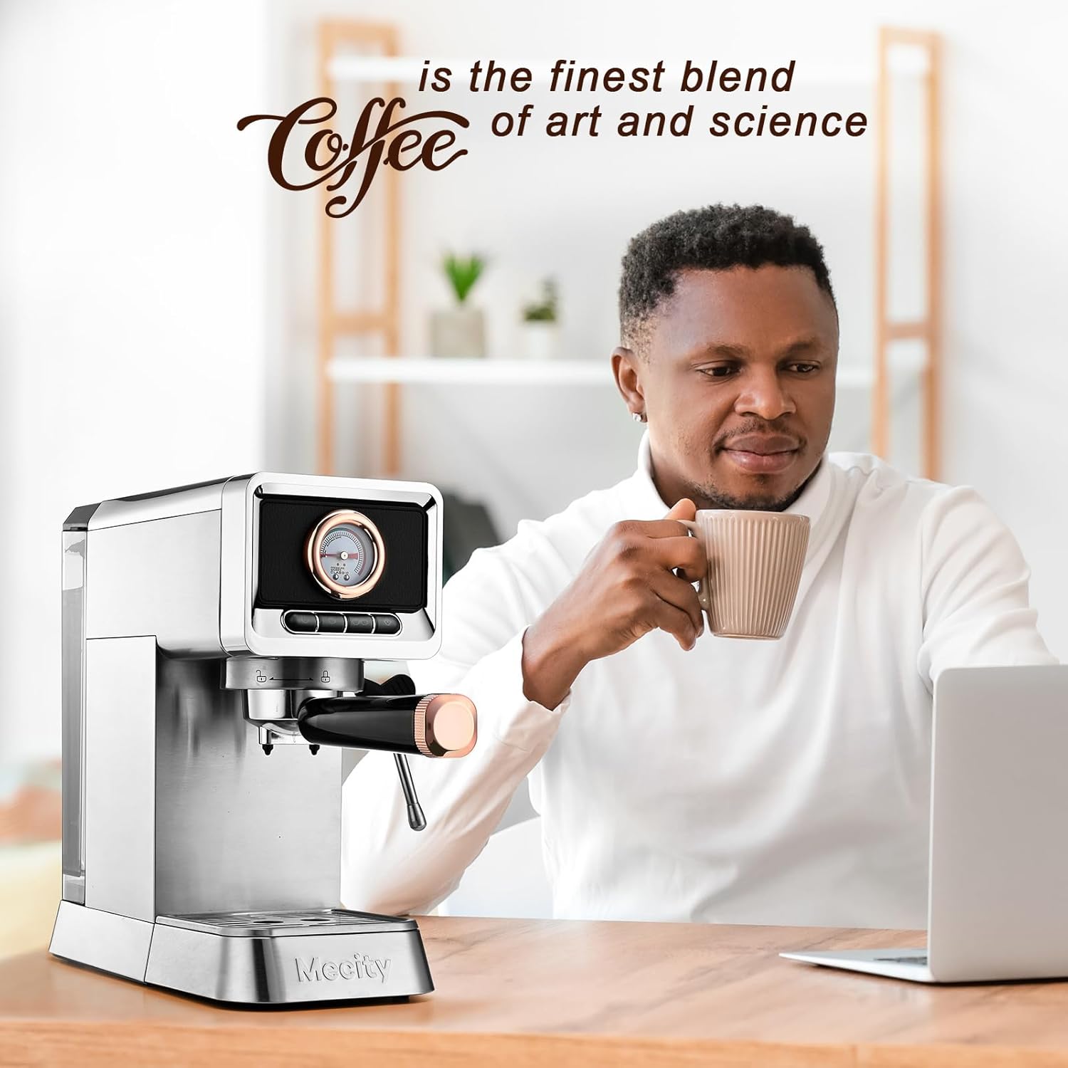 Micity 20 Bar Süt Köpürtücü Espresso Makinesi, Fırçalanmış Paslanmaz Çelik Kabuk, 37 Fl.oz Su Deposu, Espresso, Latte, Mocha, Americano için Kahve Makinesi. 1400W