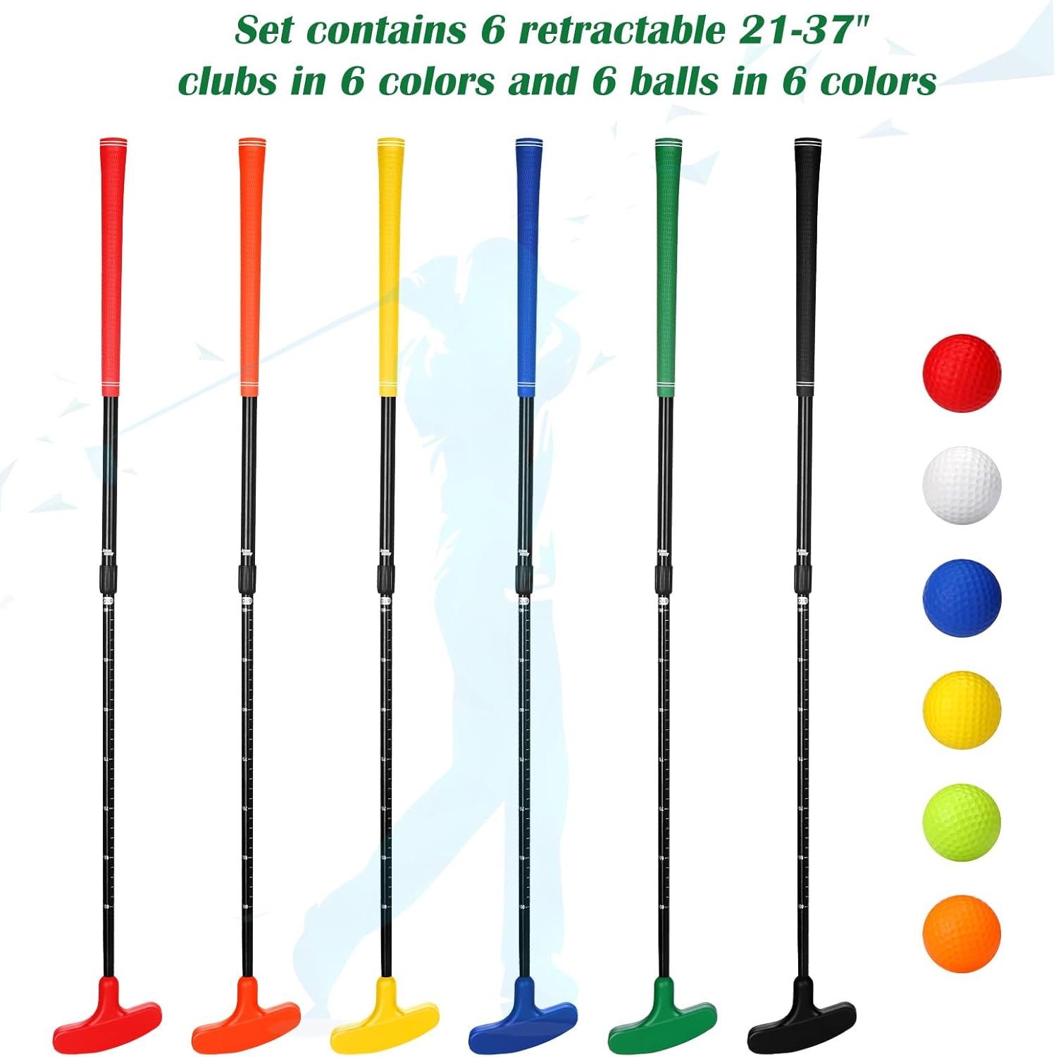 6 Set Golf Putters for Men and Women Two Way Mini Golf Putter with 6 Golf Balls Kids Putter Bulk for Right or Left Handed Golfers Adjustable Length Golf Clubs Set · v3