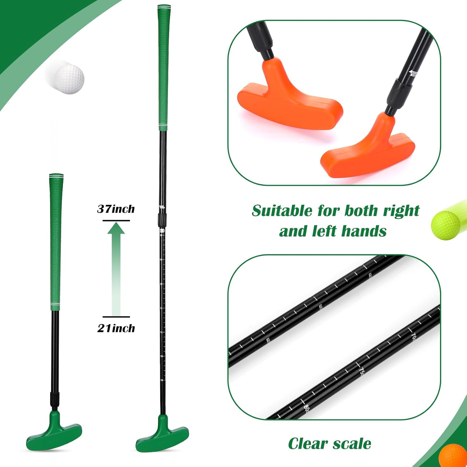 6 Set Golf Putters for Men and Women Two Way Mini Golf Putter with 6 Golf Balls Kids Putter Bulk for Right or Left Handed Golfers Adjustable Length Golf Clubs Set · v3