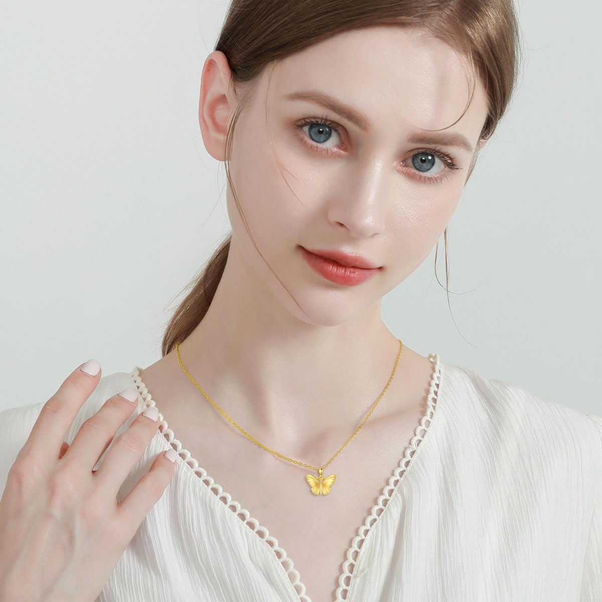 14K Solid Gold Butterfly Necklace Real 14kt Yellow Gold Diamond Butterfly Pendant Dainty Animal Jewelry Gifts for Women · v2