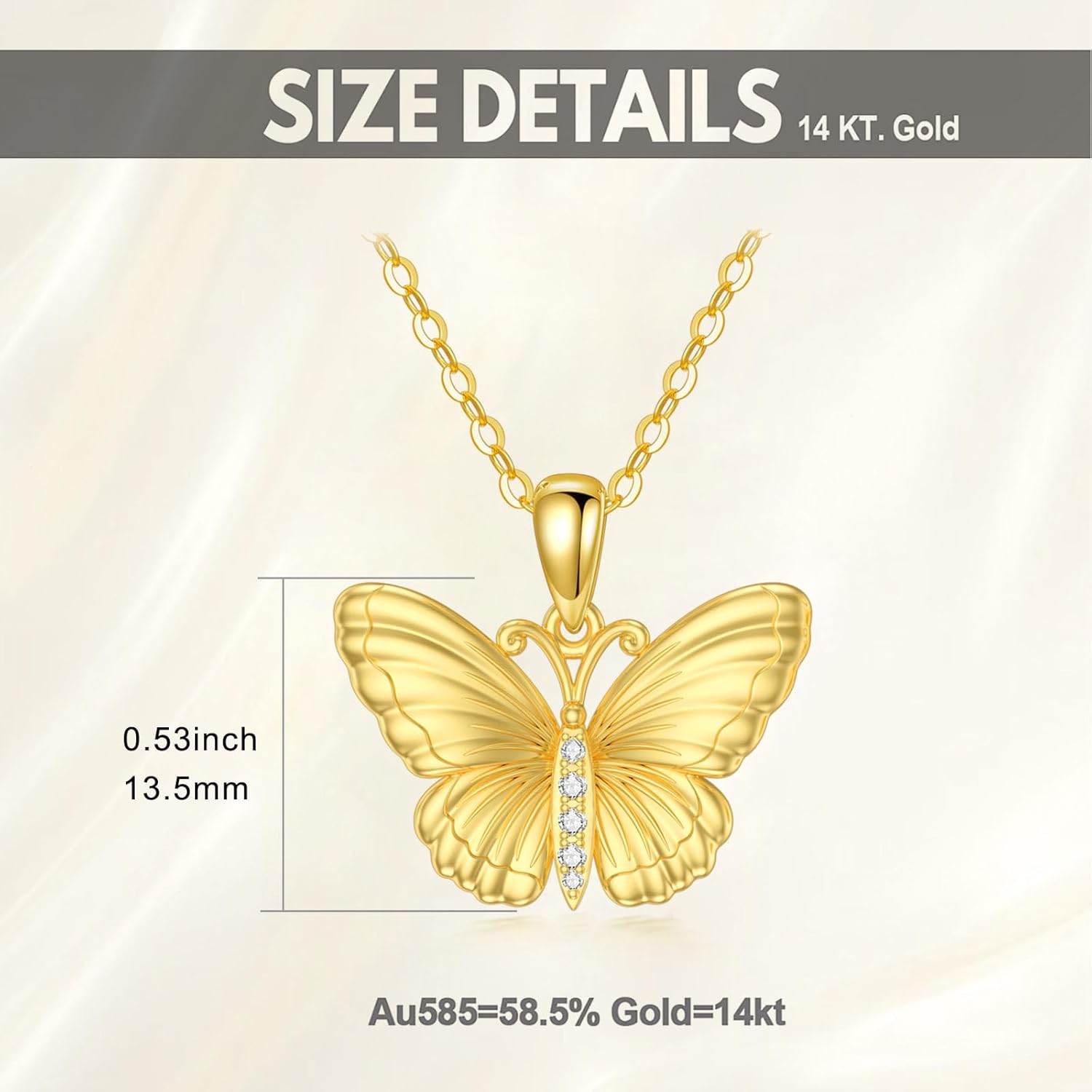 14K Solid Gold Butterfly Necklace Real 14kt Yellow Gold Diamond Butterfly Pendant Dainty Animal Jewelry Gifts for Women · v2