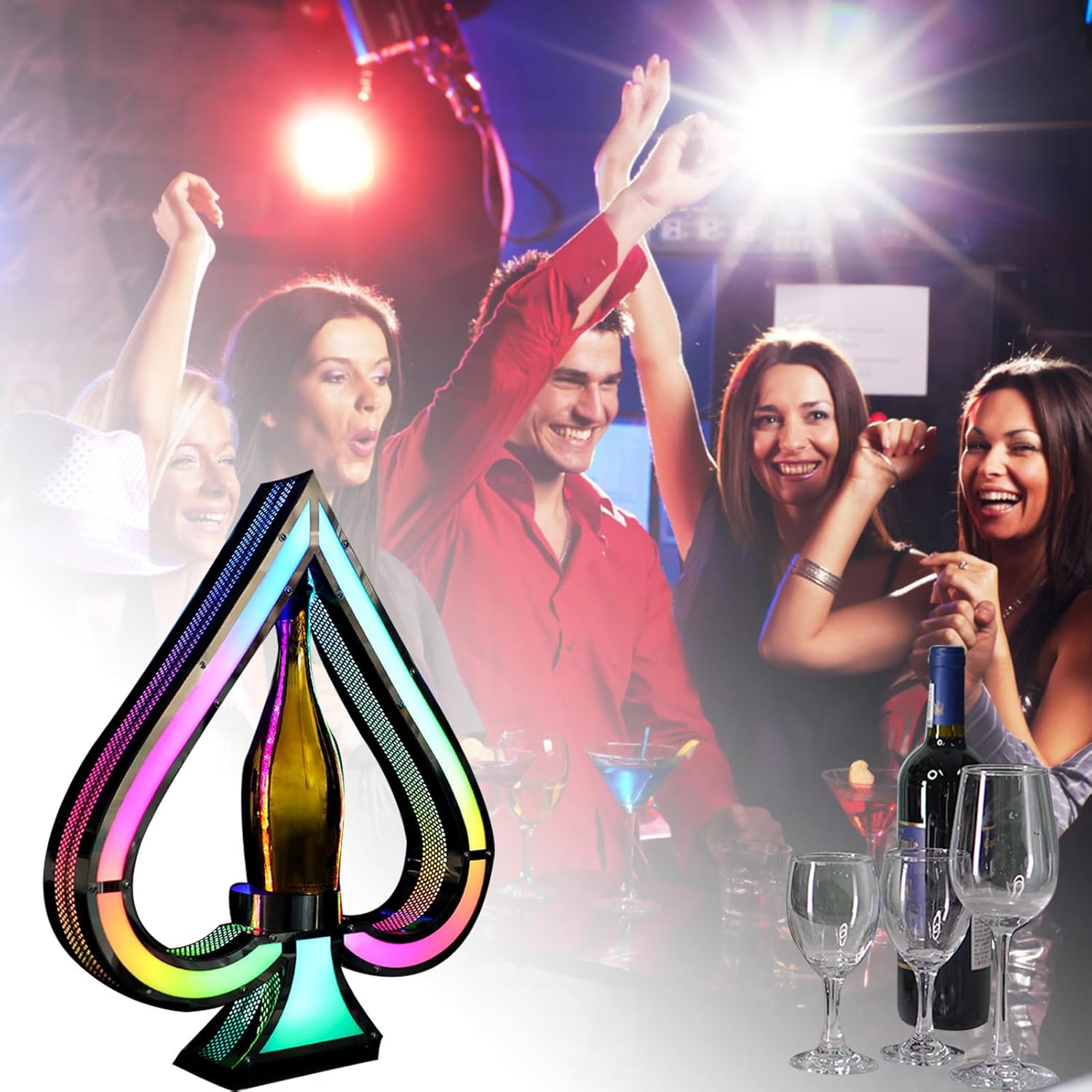 Presentatore per bottiglie di champagne Ace of Spades a 7 colori, con display per bottiglie di vino incandescente regolabile a colori con telecomando, espositore per bottiglie di liquore illuminato a LED per uso commerciale, casa, bar, feste, discoteca