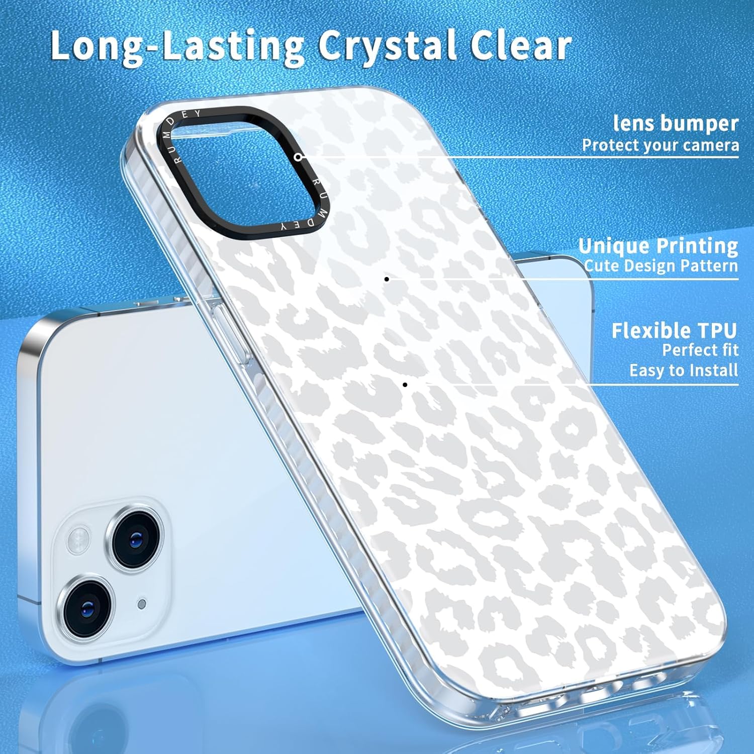 Apple iPhone 13/iPhone 14 케이스 6.1인치용 치타 케이스 2팩, 귀여운 패션 레오파드 패턴이 들어간 투명, 여자아이들용, 충격 방지 보호 실리콘 소프트 TPU 커버가 있는 슬림 펀다