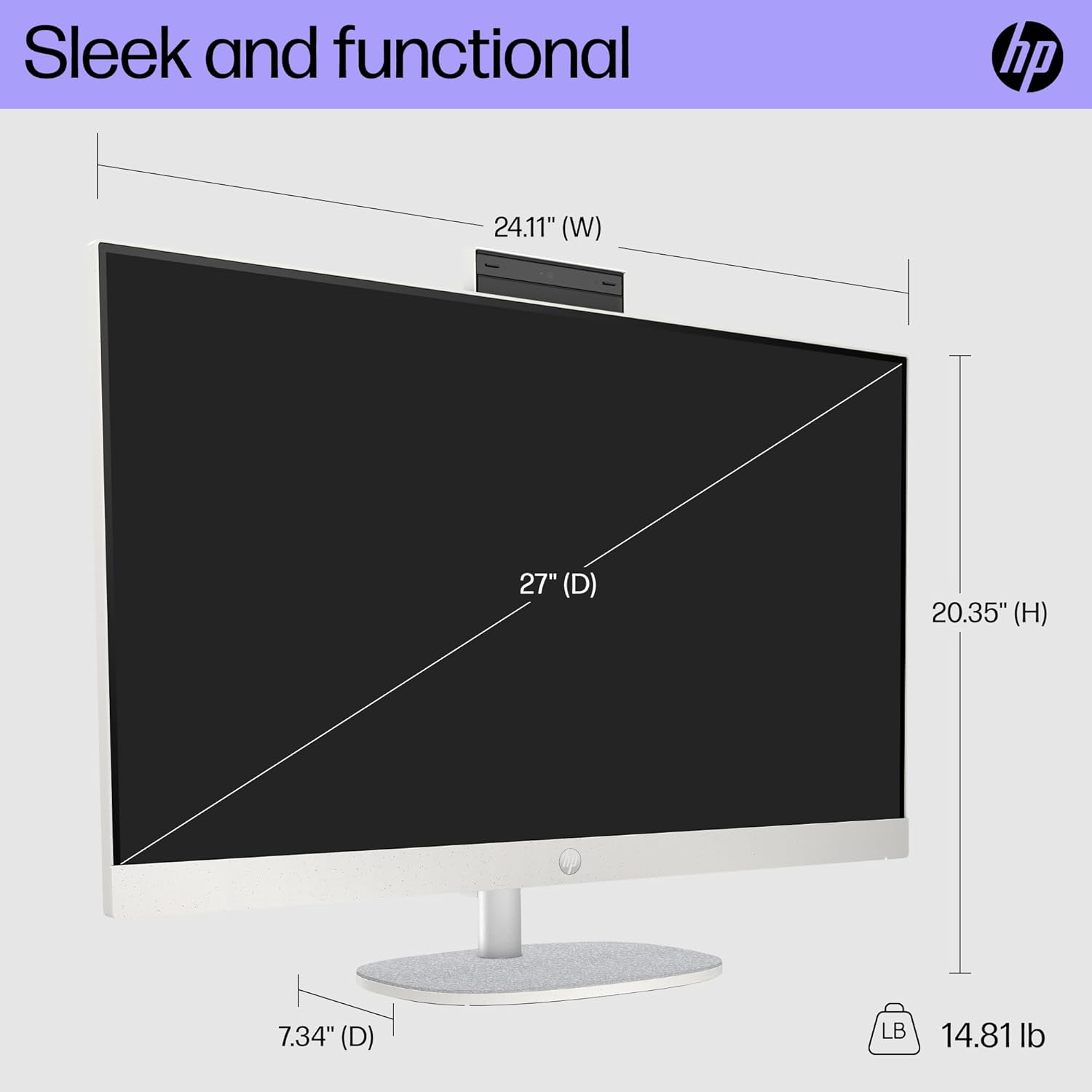 PC de bureau tout-en-un HP 27 pouces, écran FHD, processeur Intel Core i7-1355U de 13e génération, 12 Go de RAM, SSD de 512 Go, carte graphique Intel Iris Xe, Windows 11 Pro, 27-cr0082 (2023)