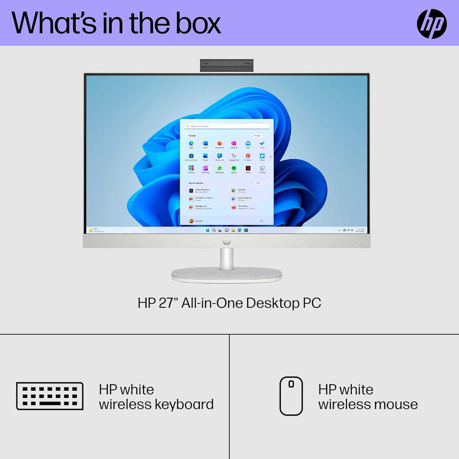 PC de bureau tout-en-un HP 27 pouces, écran FHD, processeur Intel Core i7-1355U de 13e génération, 12 Go de RAM, SSD de 512 Go, carte graphique Intel Iris Xe, Windows 11 Pro, 27-cr0082 (2023)