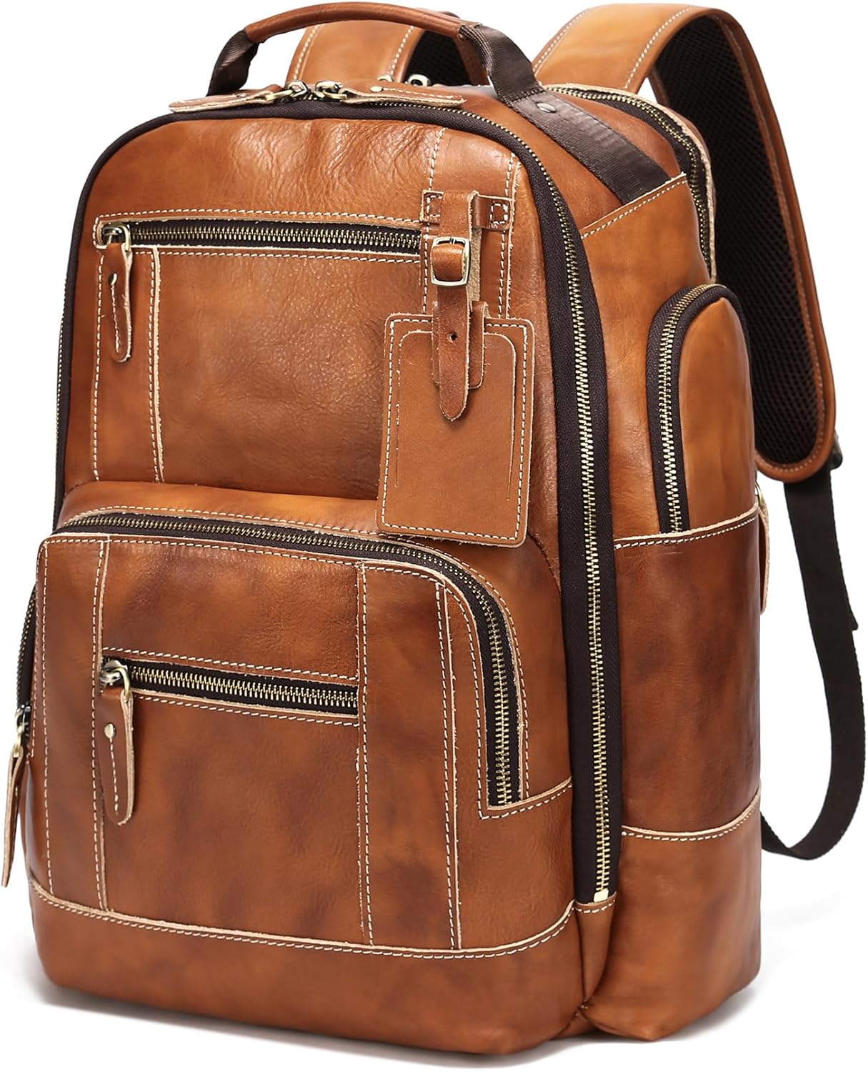 LANNSYNE Vintage Genuine Leather Backpack for Men, 15.6 Laptop Backpack Camping Travel 24L Rucksack · v3