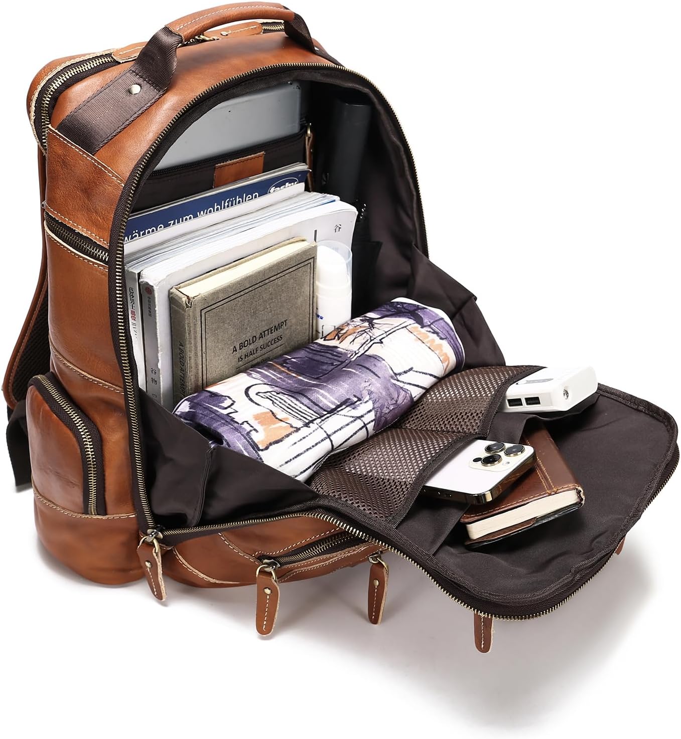 LANNSYNE Vintage Genuine Leather Backpack for Men, 15.6 Laptop Backpack Camping Travel 24L Rucksack · v3