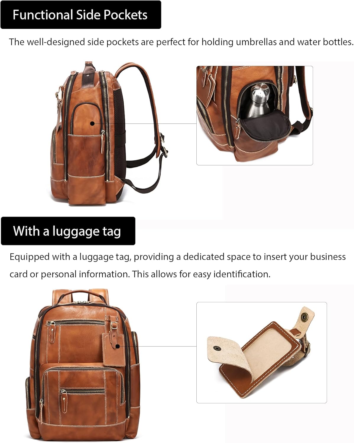 LANNSYNE Vintage Genuine Leather Backpack for Men, 15.6 Laptop Backpack Camping Travel 24L Rucksack · v3