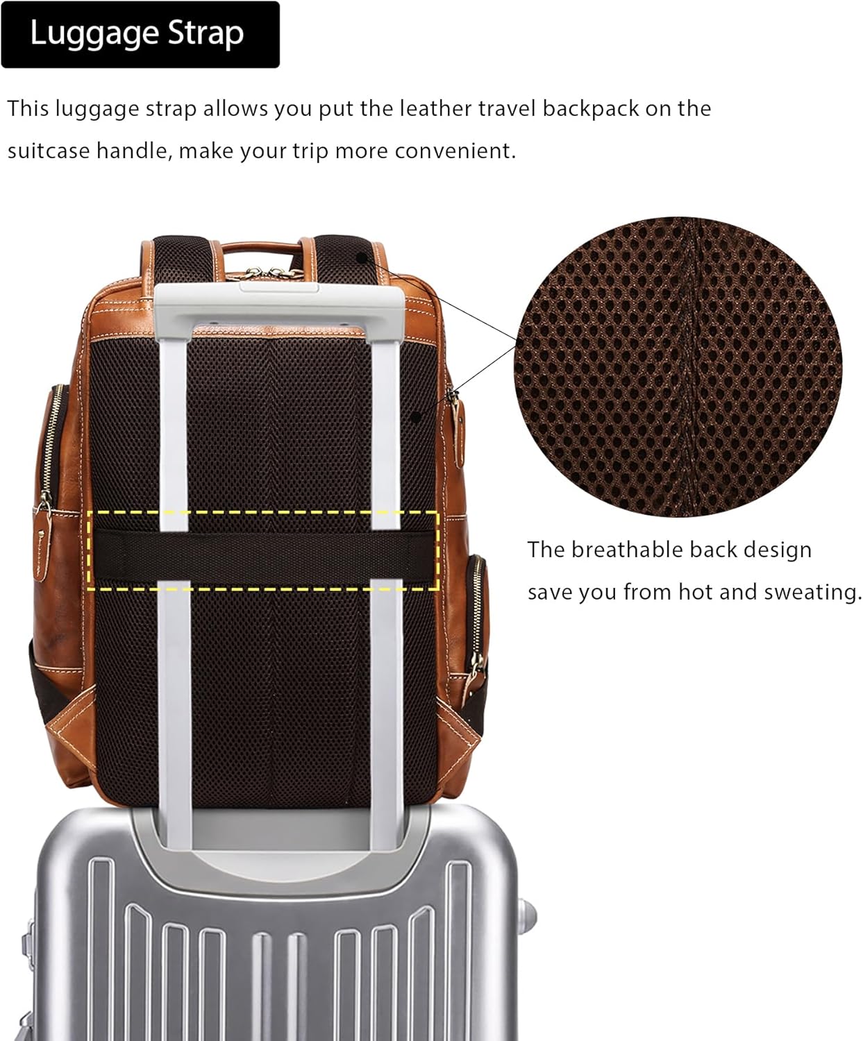 LANNSYNE Vintage Genuine Leather Backpack for Men, 15.6 Laptop Backpack Camping Travel 24L Rucksack · v3