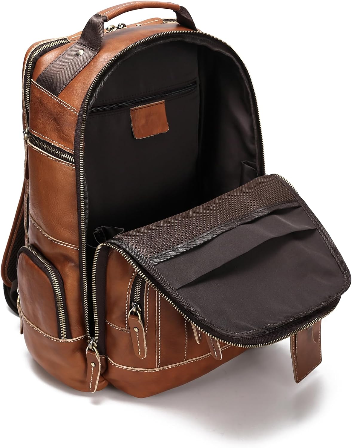LANNSYNE Vintage Genuine Leather Backpack for Men, 15.6 Laptop Backpack Camping Travel 24L Rucksack · v3