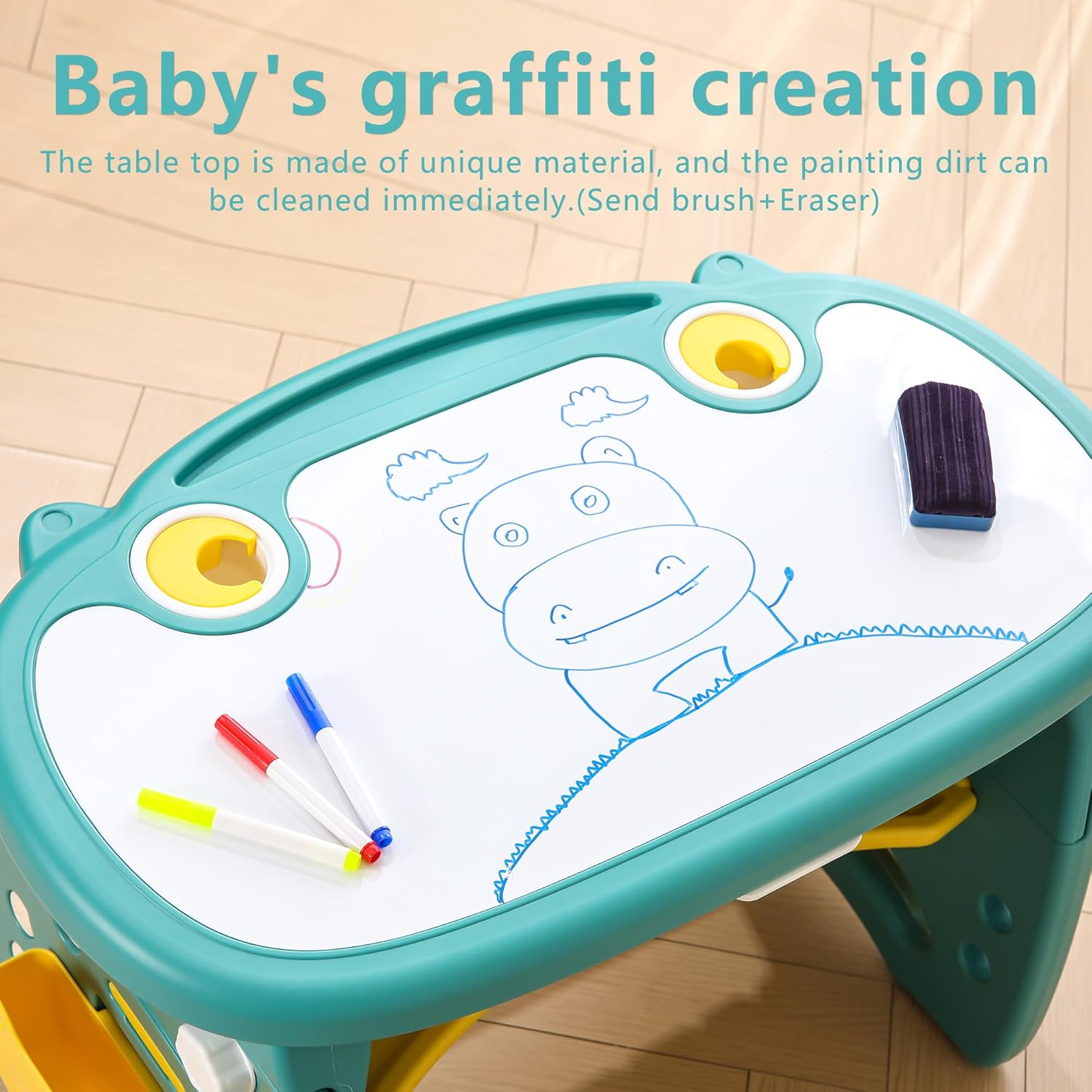 Set tavolo e sedie per bambini Il tavolo può essere graffito e l'altezza può essere alzata e abbassata per bambini dai 2 ai 10 anni L'ordine include penna ad acquerello e gomma per lavagna