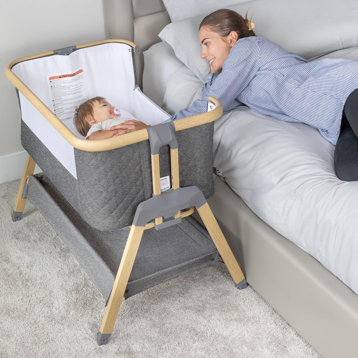 3 in 1 Baby Bassinet with Wheels, Portable Bedside Sleeper for Baby with 7 Adjustable Heights and Foam Mattress, Baby Bedside Crib for Newborns and Infants with Storage Basket, Carry Bag Included · v2