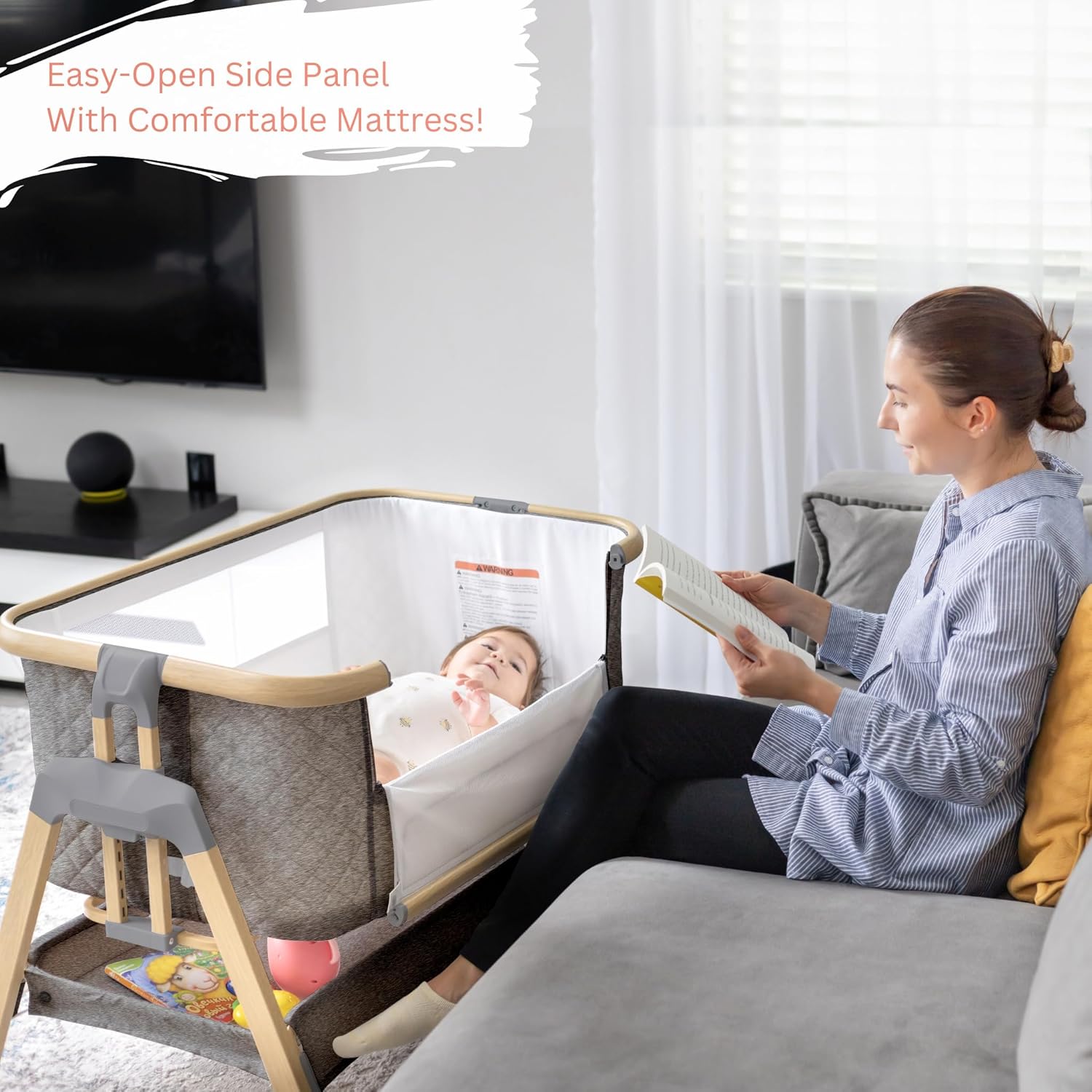 3 in 1 Baby Bassinet with Wheels, Portable Bedside Sleeper for Baby with 7 Adjustable Heights and Foam Mattress, Baby Bedside Crib for Newborns and Infants with Storage Basket, Carry Bag Included · v2