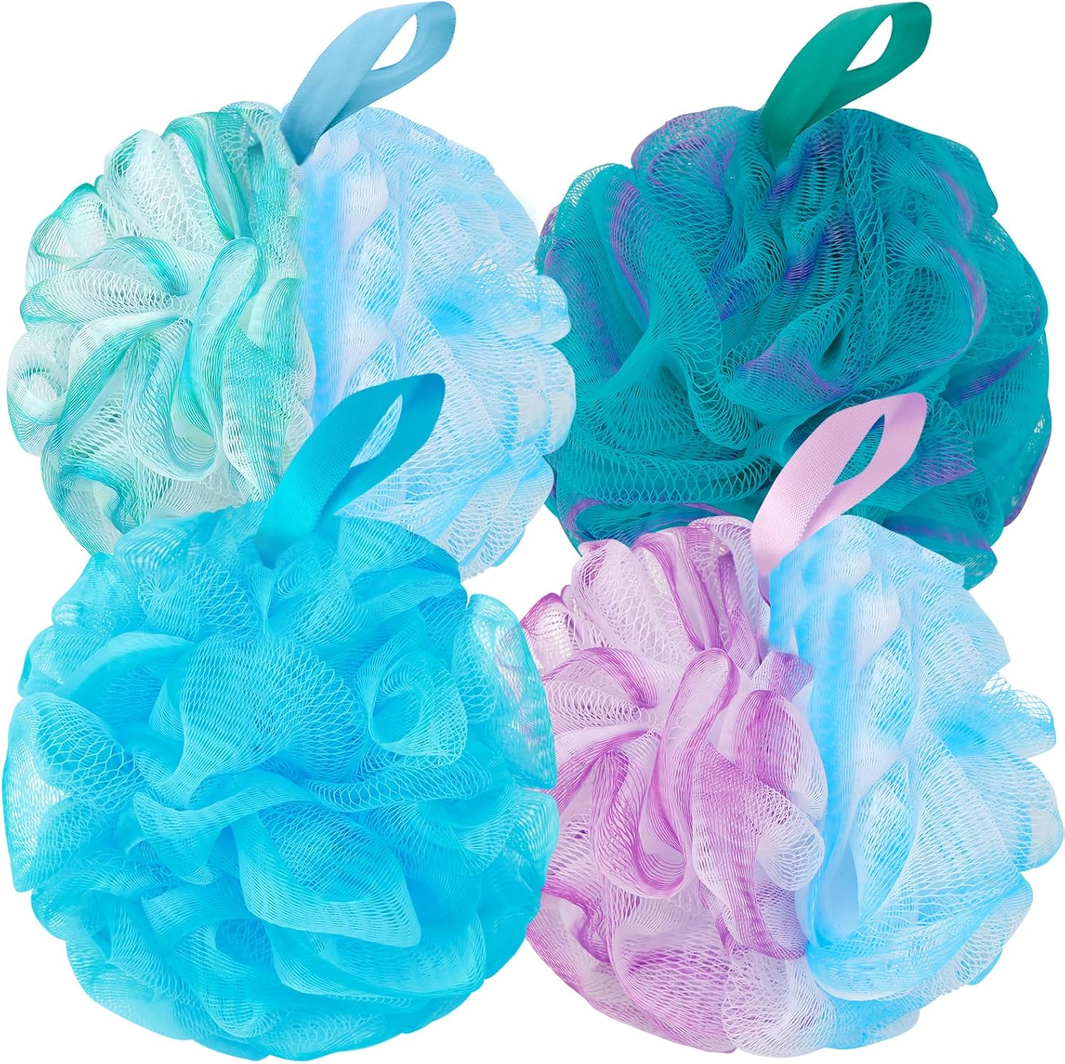Bath Loofah Duş Süngeri Vücut Sırt Yıkayıcı Yumuşak Hasır Duş Pufleri Kadınlar İçin Eksfoliyleyici Loofa Banyo Aksesuarları Temizleme Aracı (4Pack 60G Loofah Sünger, Orman Perisi)