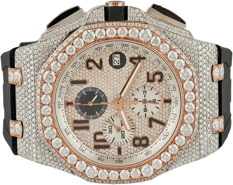 Orologio da uomo di lusso con diamante bianco in moissanite VVS1 da 21 carati con taglio rotondo