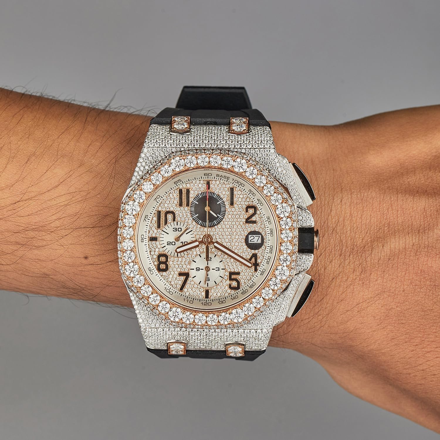 Luxury Mens Watch with 21 Carat VVS1 White Moissanite Diamond Round Cut · v4