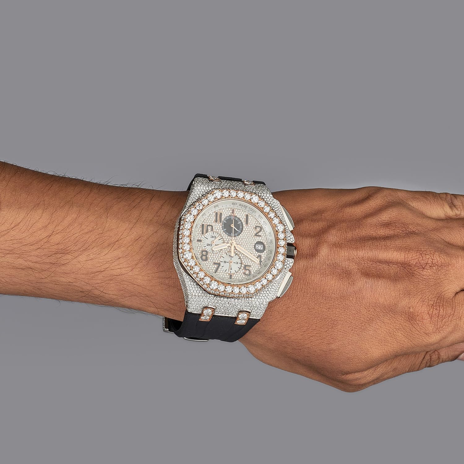 Luxury Mens Watch with 21 Carat VVS1 White Moissanite Diamond Round Cut · v4