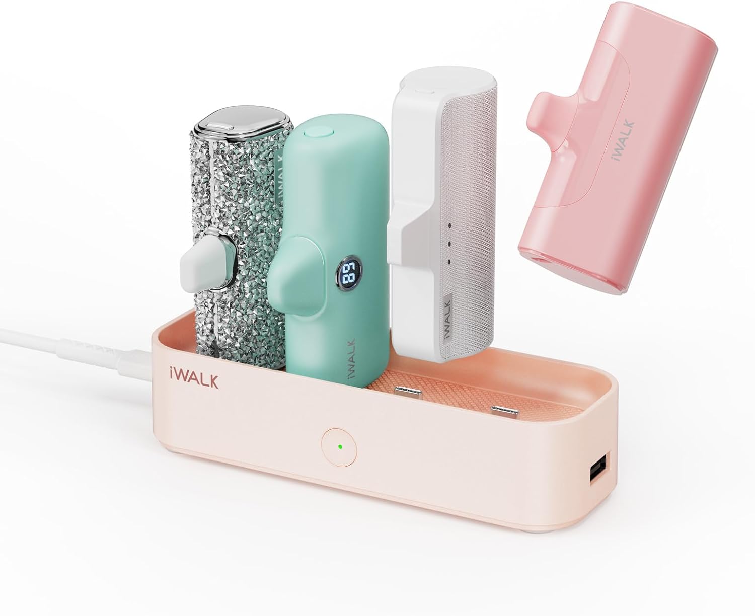 Chargeur portable iWalk LinkPod Station LinkPod 4500 mAh, 4800 mAh, 5000 mAh, batterie externe pour iPhone, station de recharge multiprise USB-C, taille familiale, pour la maison (borne uniquement), rose