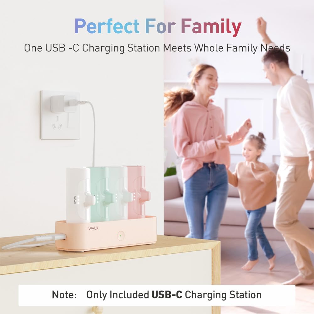 iWALK LinkPod Station LinkPod Portable Charger 4500mAh, 4800mAh,5000mAh Power Bank for iPhone Charging Station Multiple USB-C Family-Sized Charger Station for Home(Station Only), Pink · v2