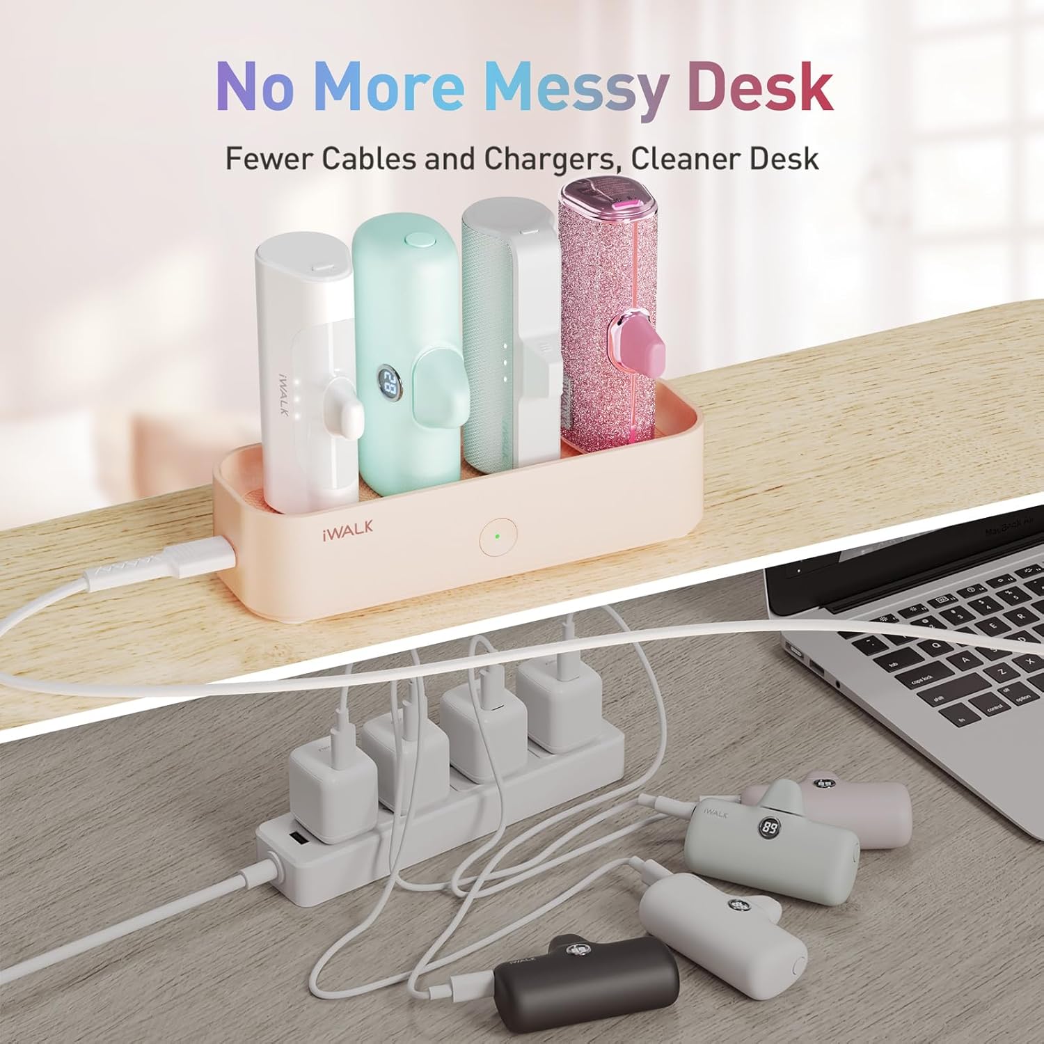 iWALK LinkPod Station LinkPod Portable Charger 4500mAh, 4800mAh,5000mAh Power Bank for iPhone Charging Station Multiple USB-C Family-Sized Charger Station for Home(Station Only), Pink · v2
