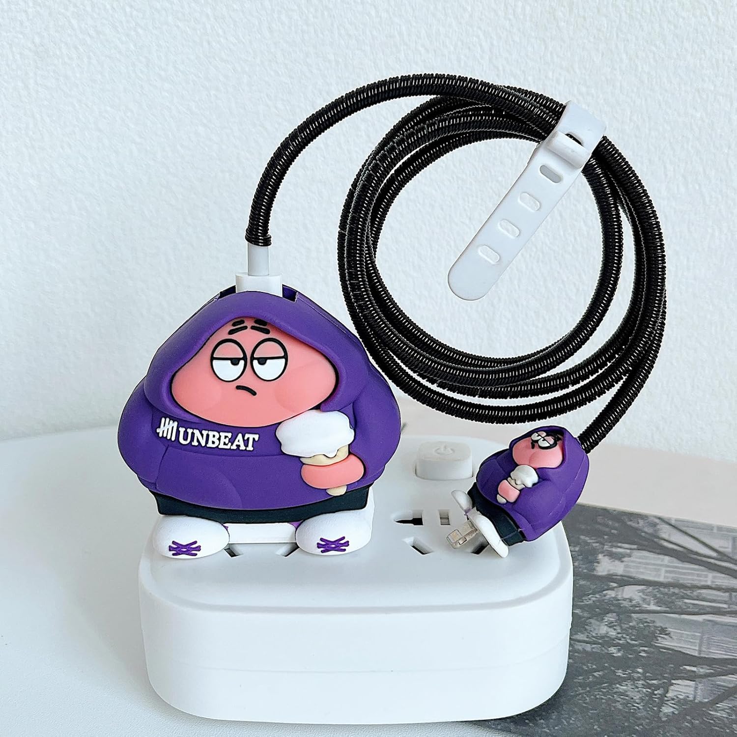Axanbox 2 Packs 3D Cute Cartoon Charger Cover Charger Protector Charger Case Cable Protector for iPhone Fast Charger 18W/20W USB-C Power Adapter and Lightning Cable (2Packs)