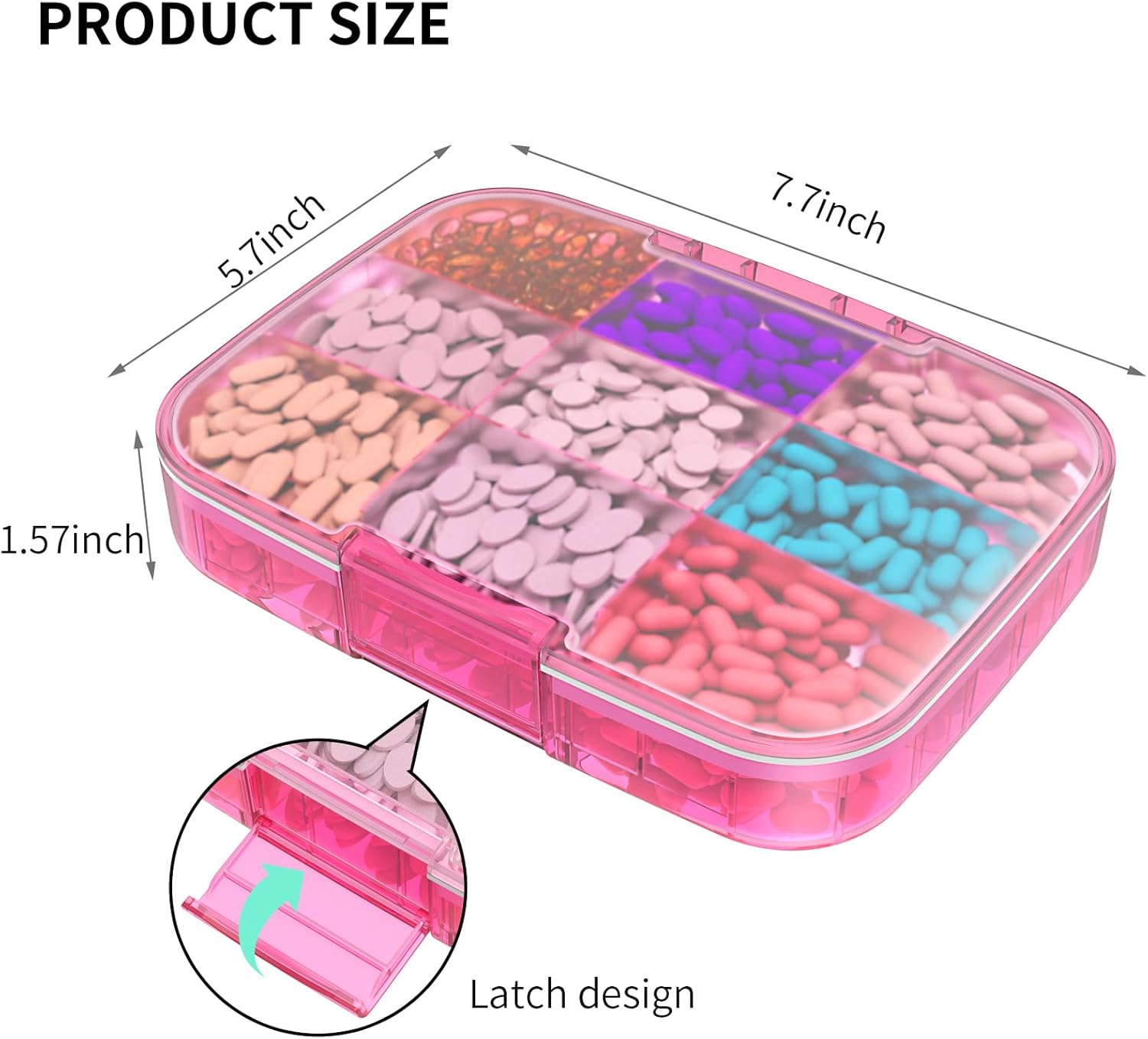 Restree Large Pill Organizer, Portable Pill Dispenser, Moisture-Proof Travel Pill Case for Vitamin, Medicine, Fish Oil/Supplements Extra Large 9 compartments (Pink) · v2