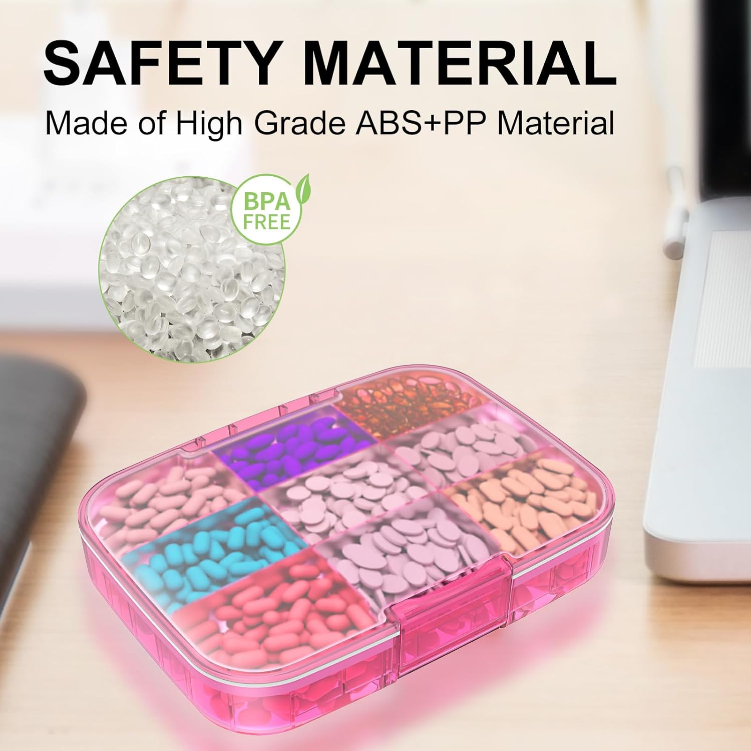 Restree Large Pill Organizer, Portable Pill Dispenser, Moisture-Proof Travel Pill Case for Vitamin, Medicine, Fish Oil/Supplements Extra Large 9 compartments (Pink) · v2