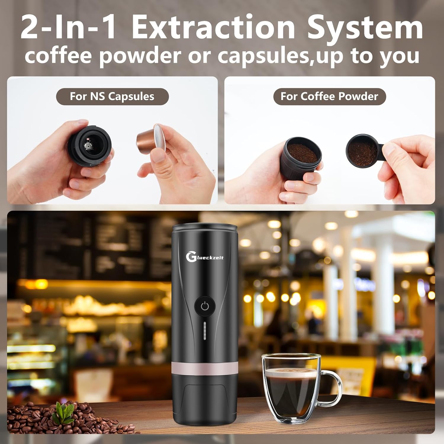 Portable Electric Espresso Machine with 3-4 Min Self-Heating Rechargeable Coffee Maker, 20 Bar Pressure Compatible with NS Capsule  Ground Coffee for Travel, Camping, Office, Home · v2