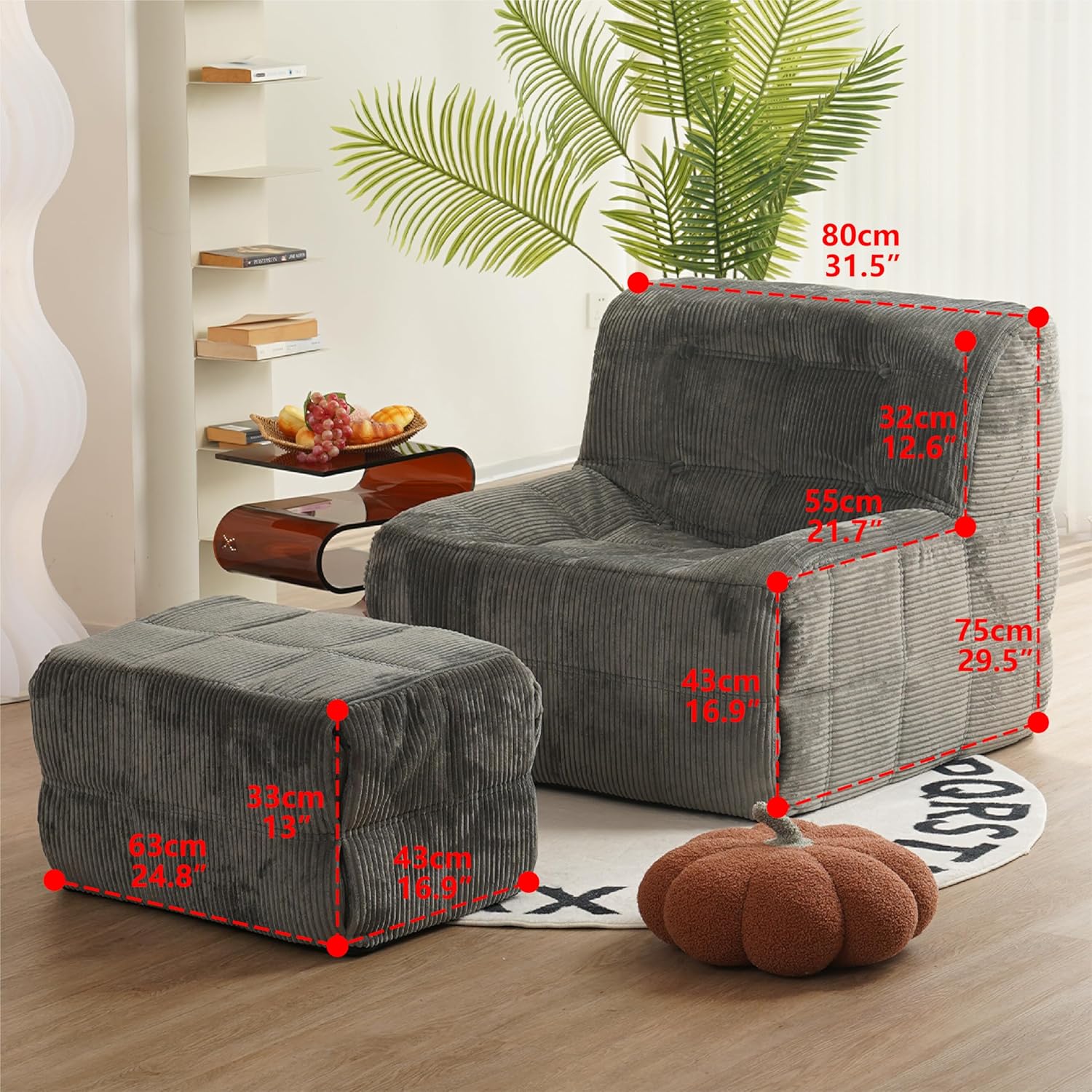 NV CUBICUS Sofa, Einzelsitzsofa aus Schaumstoff, Armloses Bodensofa, komplett neues Hybrid-Schaumdesign, mit passendem Ottoman (CUBICUS, Frostgrau)