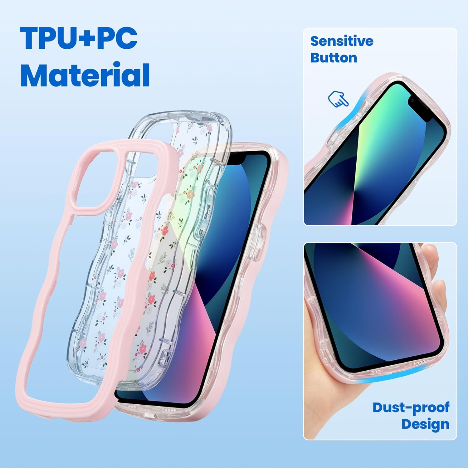 ZCDAYE Floral Case Compatible with iPhone 13, Aesthetic Flower Pattern  Cute Curly Wavy Shape Phone Case for Women Girls,Soft TPU Shockproof Cover for iPhone 13 (6.1 inch), Pink