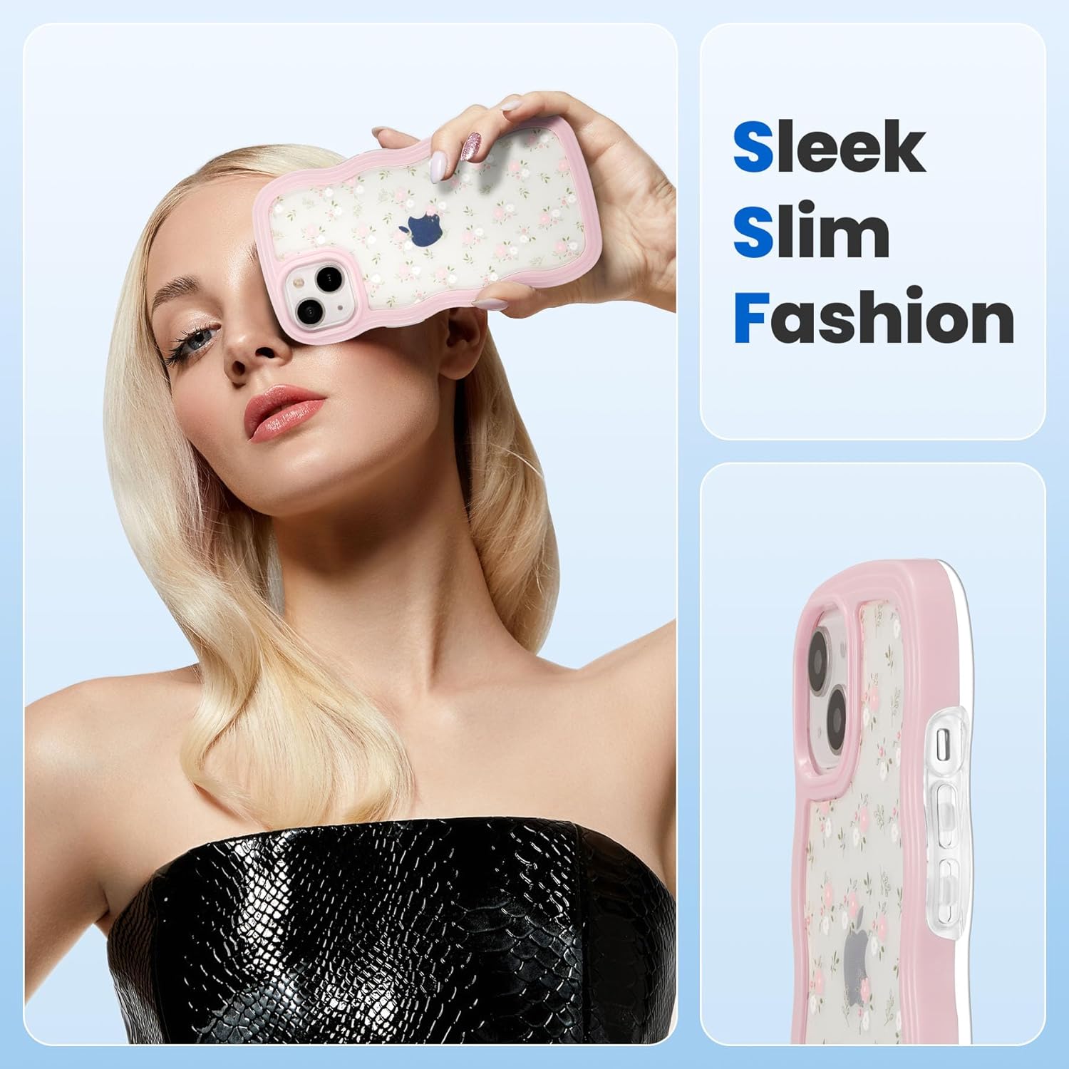 ZCDAYE Floral Case Compatible with iPhone 13, Aesthetic Flower Pattern  Cute Curly Wavy Shape Phone Case for Women Girls,Soft TPU Shockproof Cover for iPhone 13 (6.1 inch), Pink